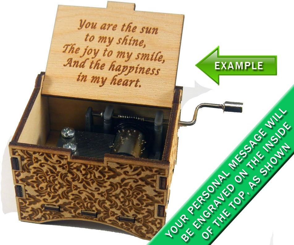 TheLaser’sEdge, Caja de música de damasco personalizable, madera grabada con láser (personalizada, bailarina de caja de música)