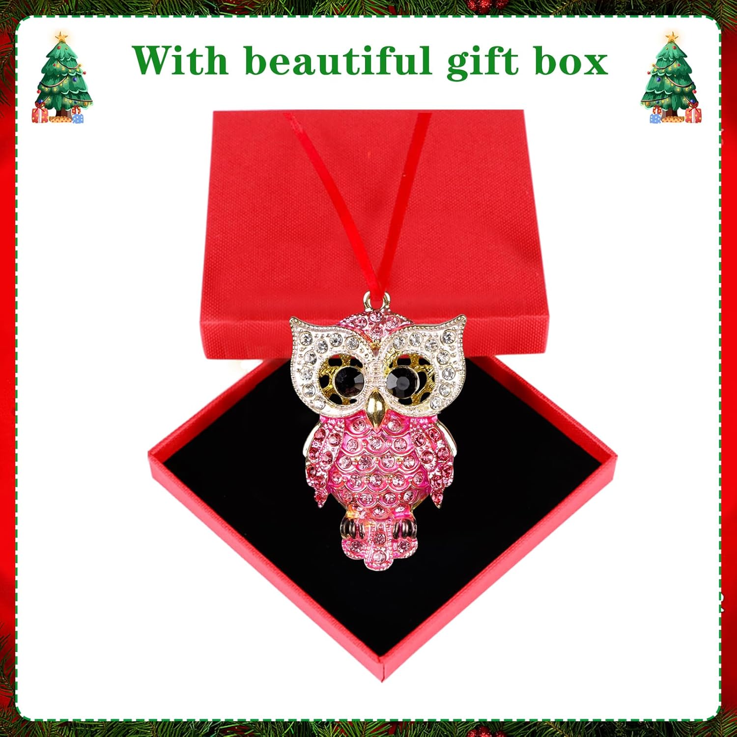 WaaHome Adornos de Navidad de búho de metal 2024, decoración de búho rosa, adornos de árbol de Navidad, adornos de Navidad de búho, regalos para
