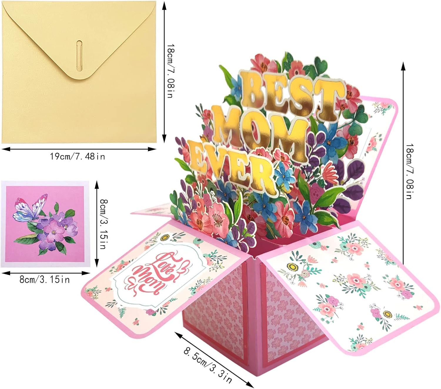 Tarjeta del día de la madre, tarjetas emergentes 3D, tarjetas de regalo de la mejor mamá del mundo, tarjetas de felicitación de papel con tarjeta de
