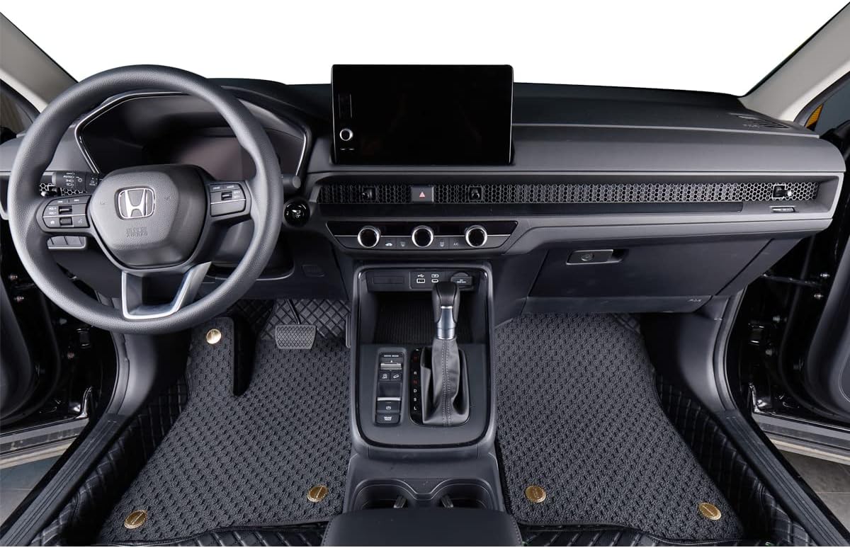 EKR Juego completo de alfombrillas de automóvil de ajuste personalizado para Honda CRV 2023 2024 – Manta de cuero sintético Plus (negro)