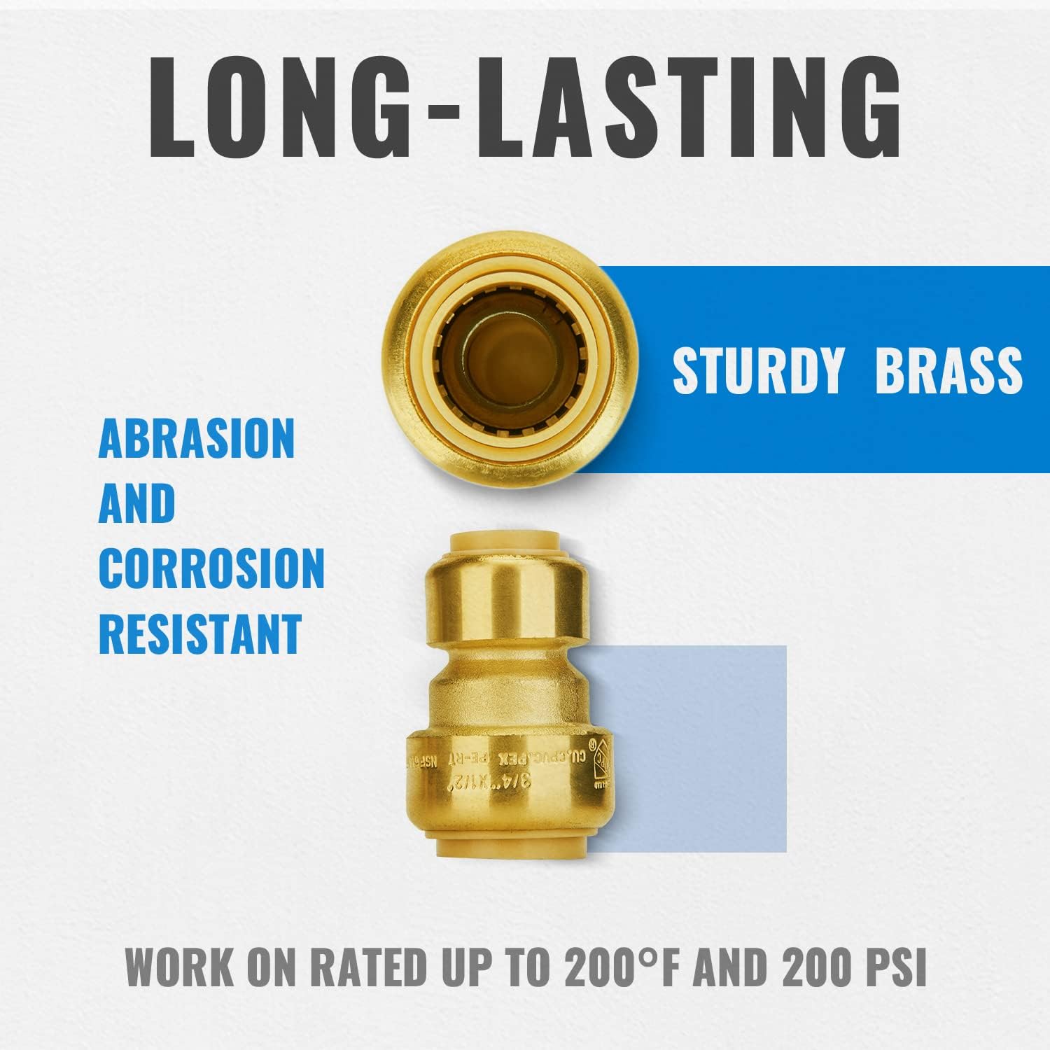 SUNGATOR Acoplamiento reductor, acoplamiento recto de ajuste a presión de 34 pulgadas por 12 pulgada, PEX empujar para conectar, cobre, CPVC, PE-RT,