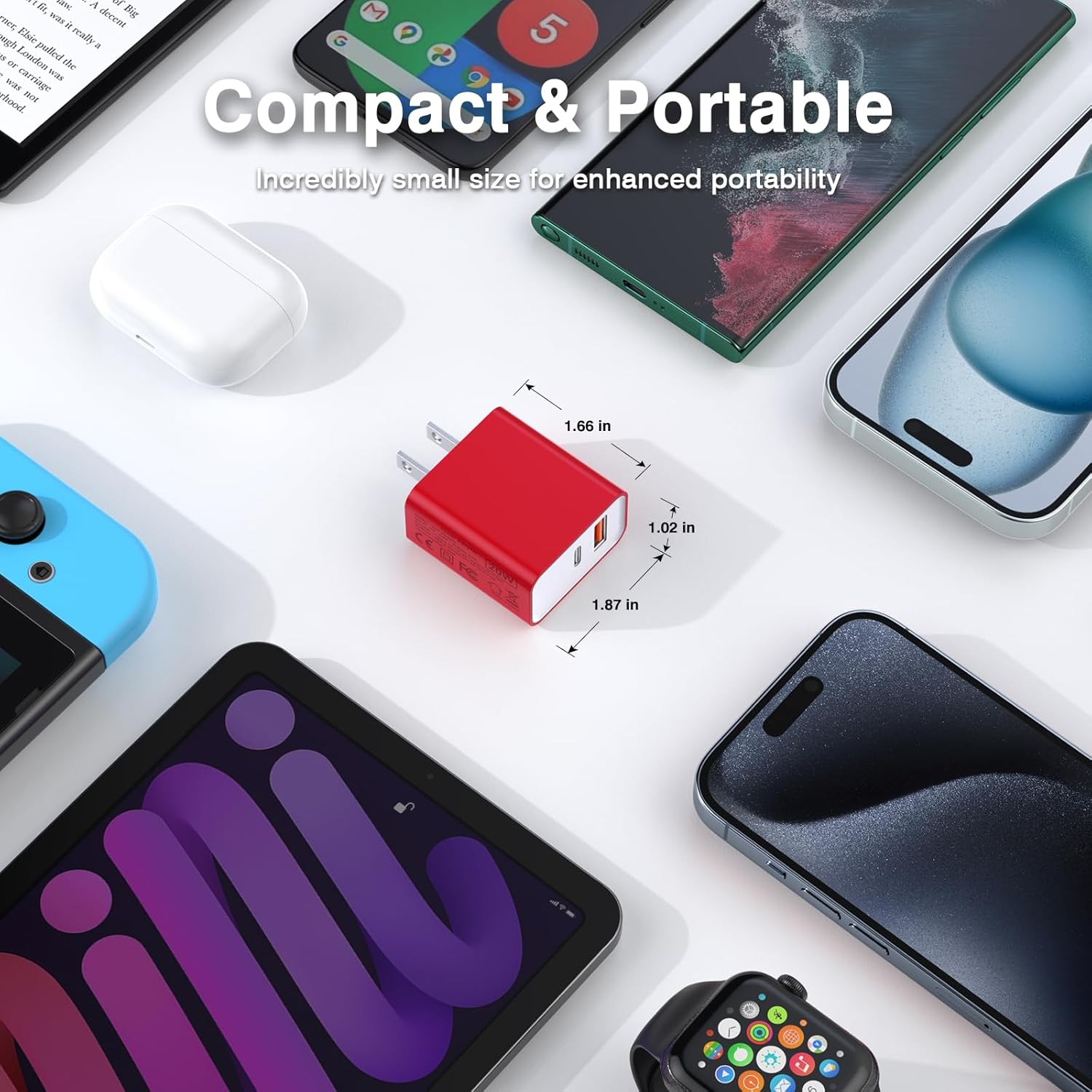 Bloque de carga de pared USB C, 20 W, 2 puertos rápido USBC PD3.0, adaptador de corriente tipo C, cargador de cubo de ladrillo para iPhone 14 13 12