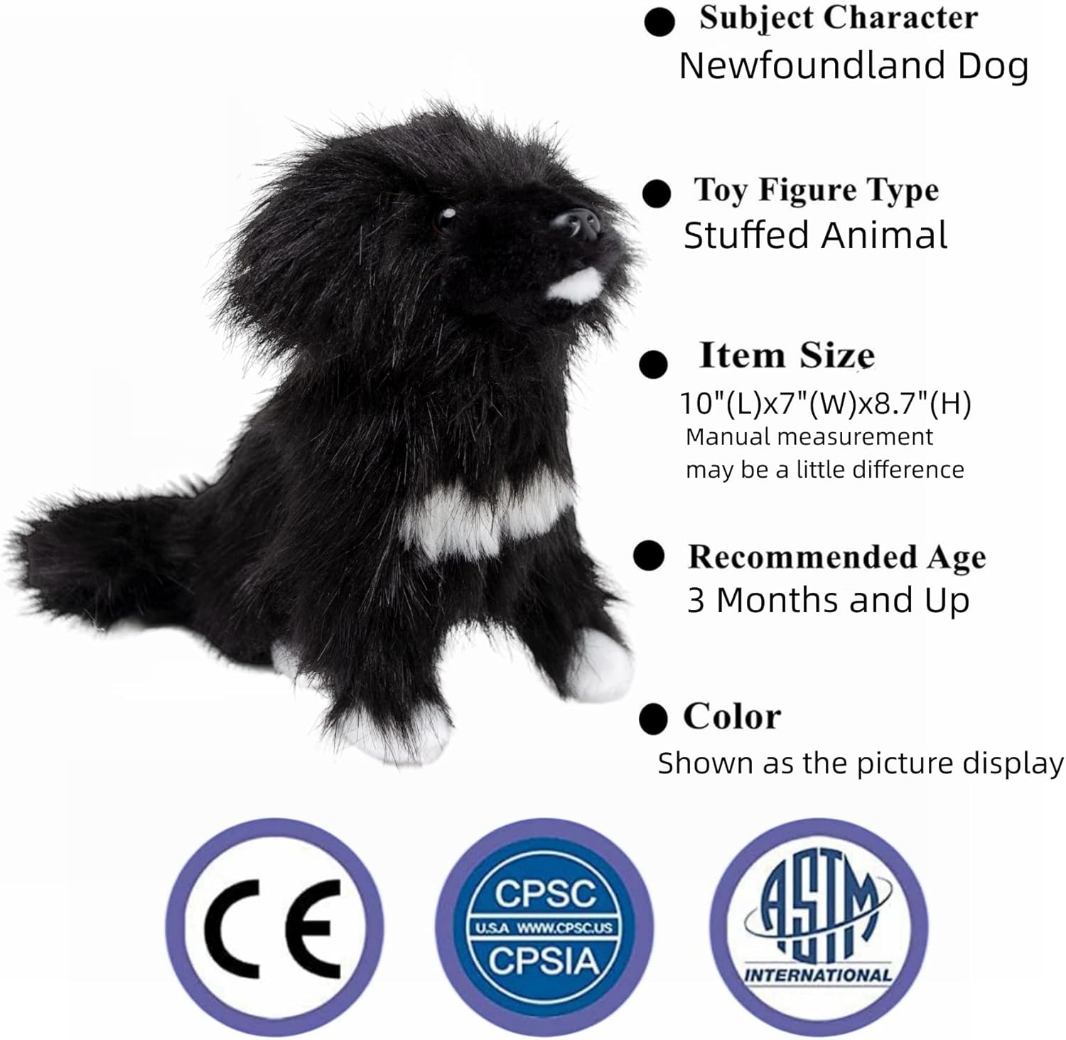 Adorable juguete de peluche de Terranova de 10 pulgadas, suave y esponjoso, para niños y niñas, bonita muñeca de animal para jugar y comodidad