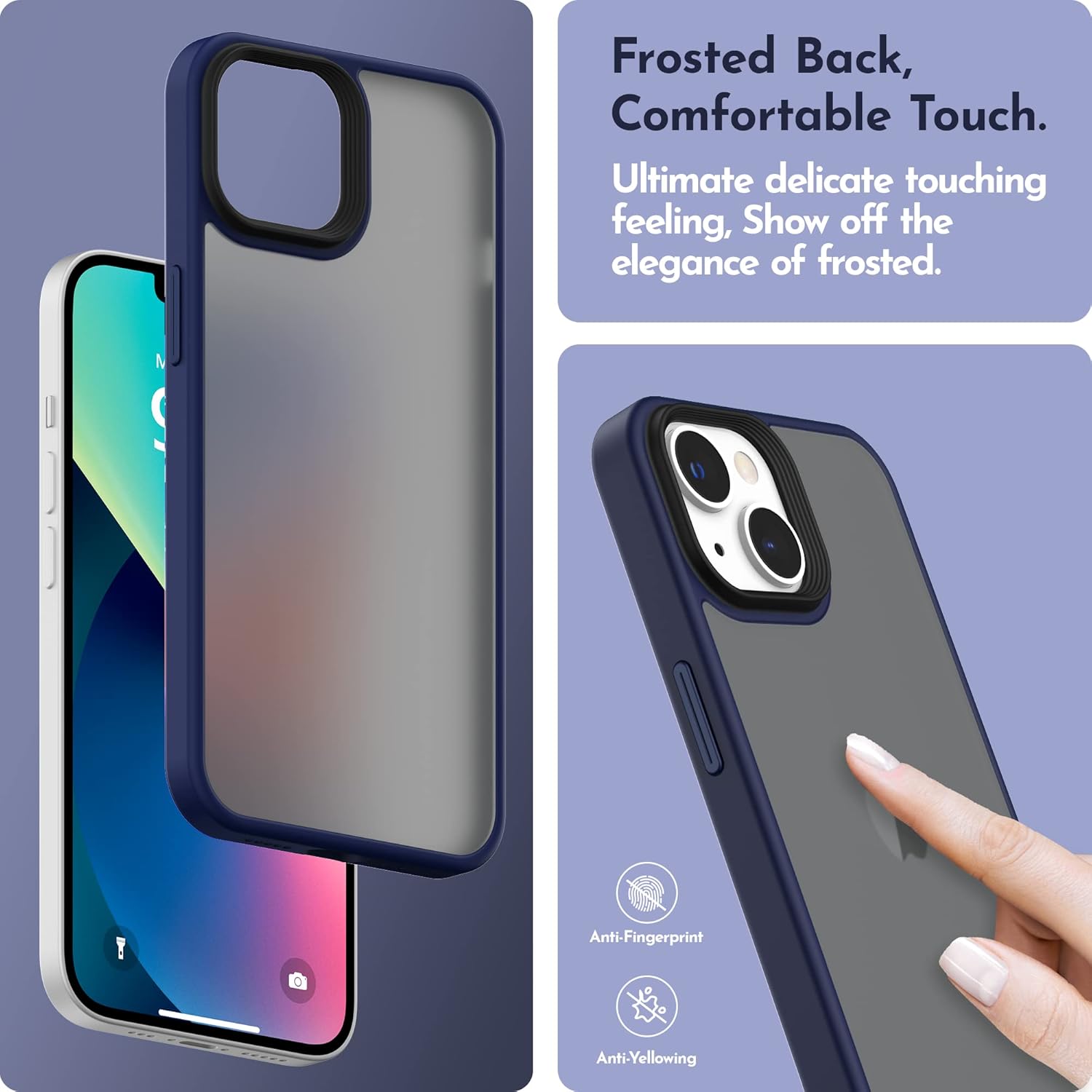 Funda mate compatible con iPhone 13 con protector de pantalla, cuerpo completo, a prueba de golpes, con protector de cámara, translúcido mate, funda