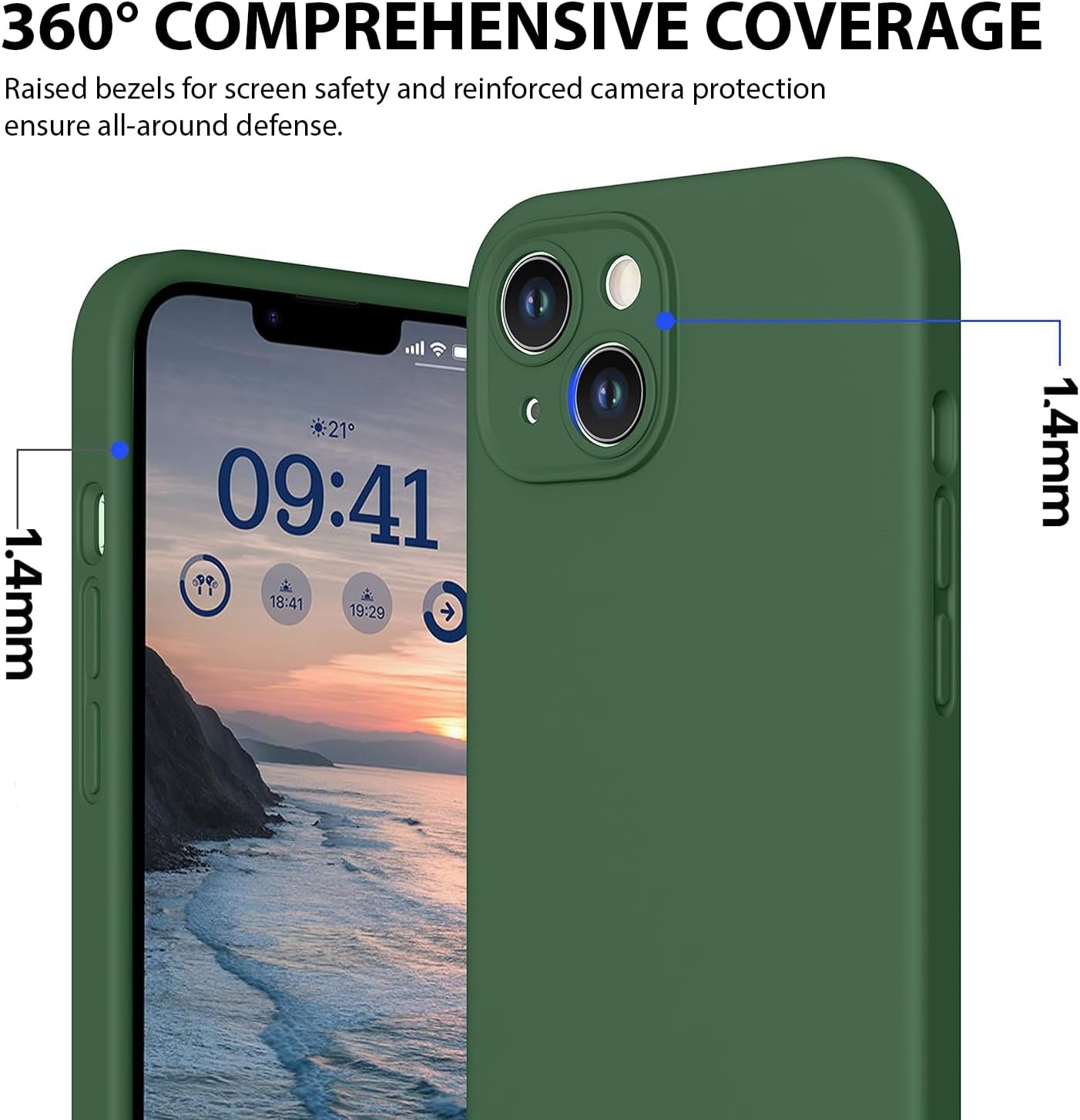 CellEver Funda de silicona duradera para iPhone 13 con material mejorado, protección de cámara de grado profesional, protección contra caídas de