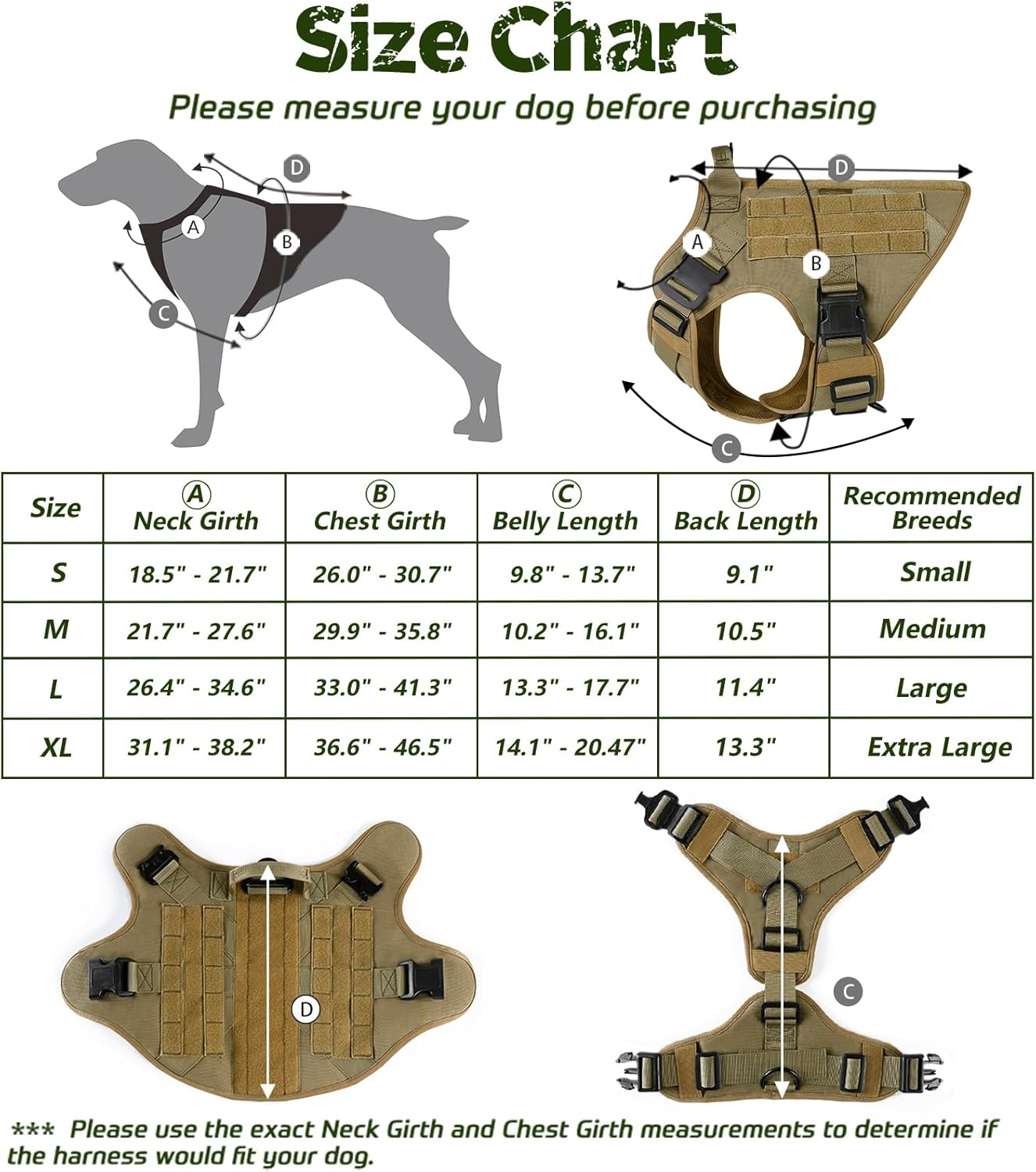 rabbitgoo Arnés táctico para perros grandes, arnés resistente con asa, chaleco para perros de servicio sin tirones, para razas grandes, arnés