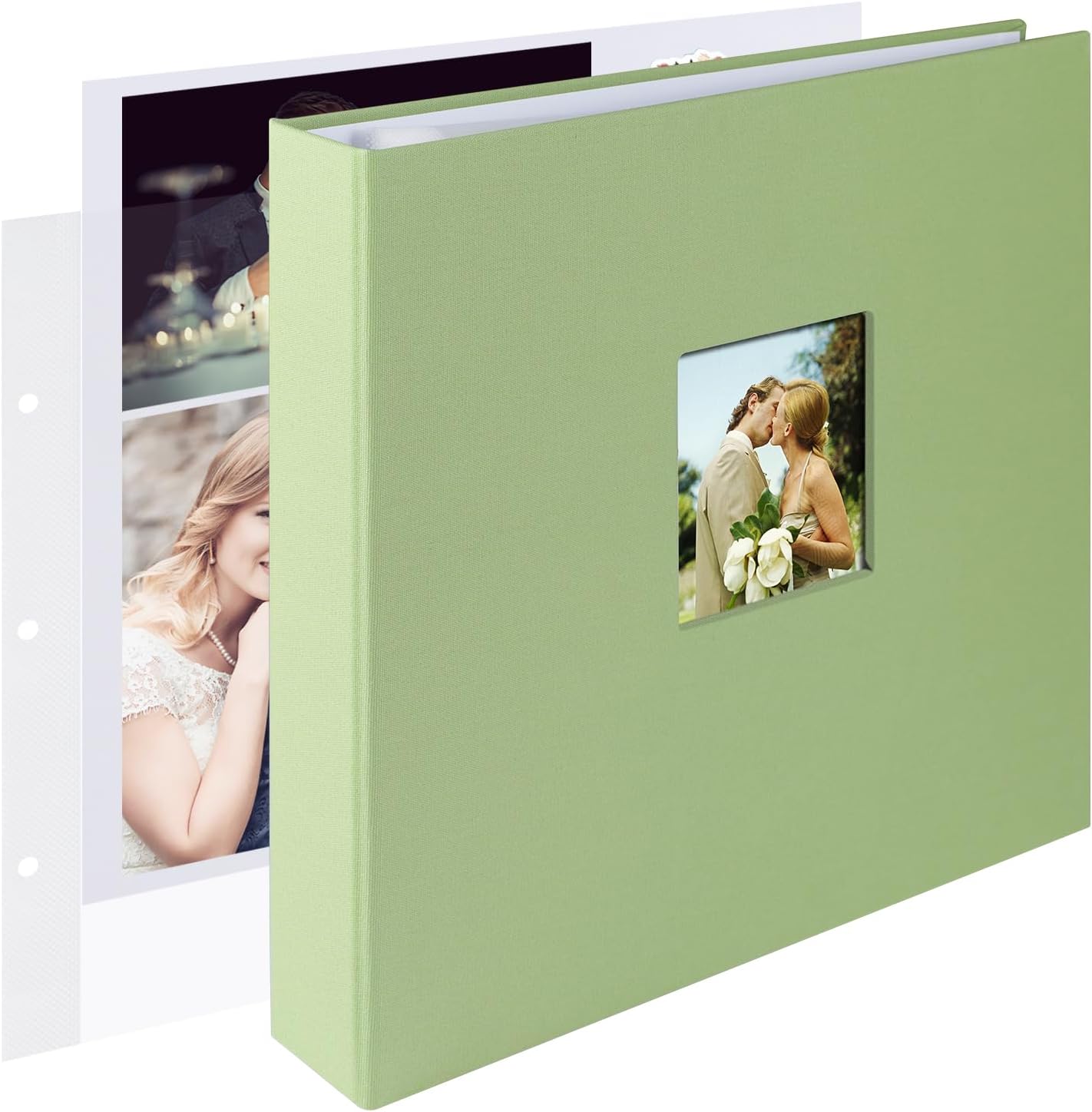 1DOT2 Álbum de fotos grande de 12 x 12 pulgadas con 3 anillos para manualidades, con 30 fundas de plástico, 60 páginas y cubierta de tela para