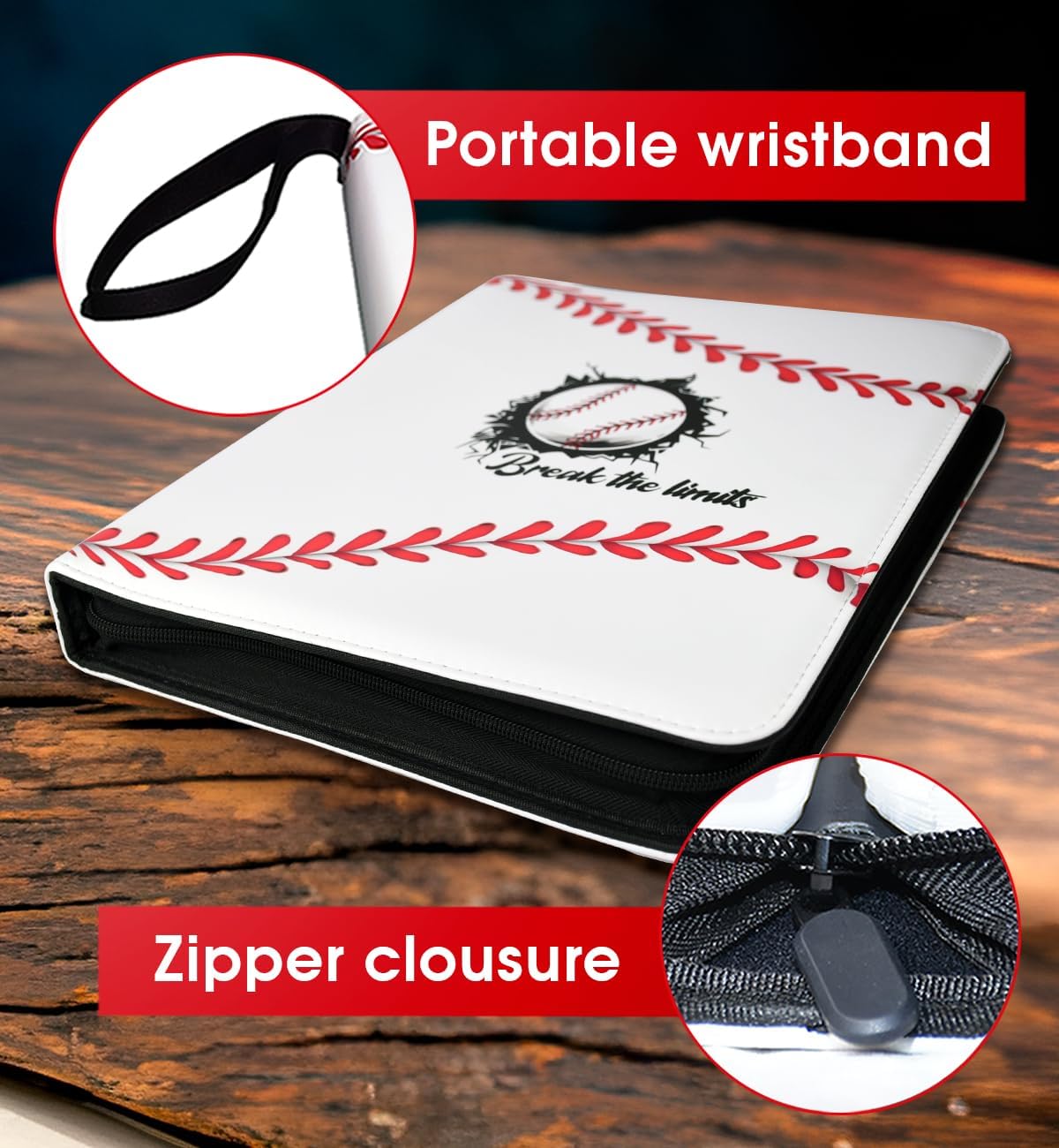 Generic Carpeta de tarjetas de béisbol con 9 bolsillos, material de piel sintética, capacidad para 900 tarjetas, 3 anillos, 50 hojas, color rojo