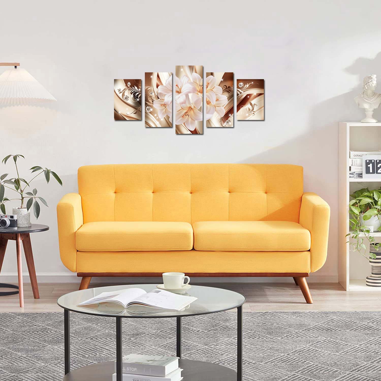poetart Arte de pared de flores de lirio, decoración de pared naranja para dormitorio, lienzo abstracto, cuadros impresos para decoración de sala de