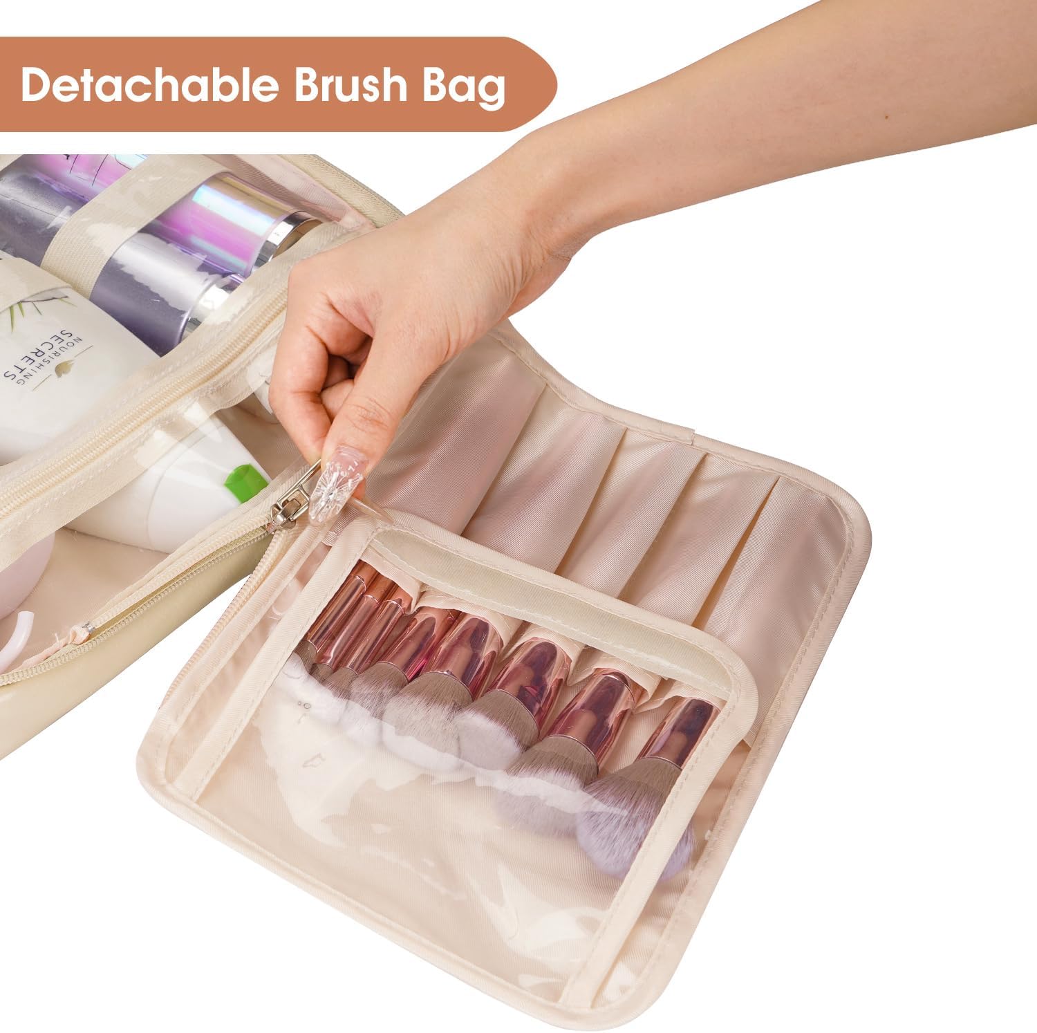 Neceser para mujer, organizador de maquillaje de viaje colgante con 4 compartimentos, piel sintética, impermeable, bolsa de cosméticos para