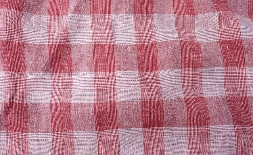 Tela 100% lino con patrón de tartán rojo Glen, suave al tacto y ligero, ideal para ropa, manualidades y decoración del hogar