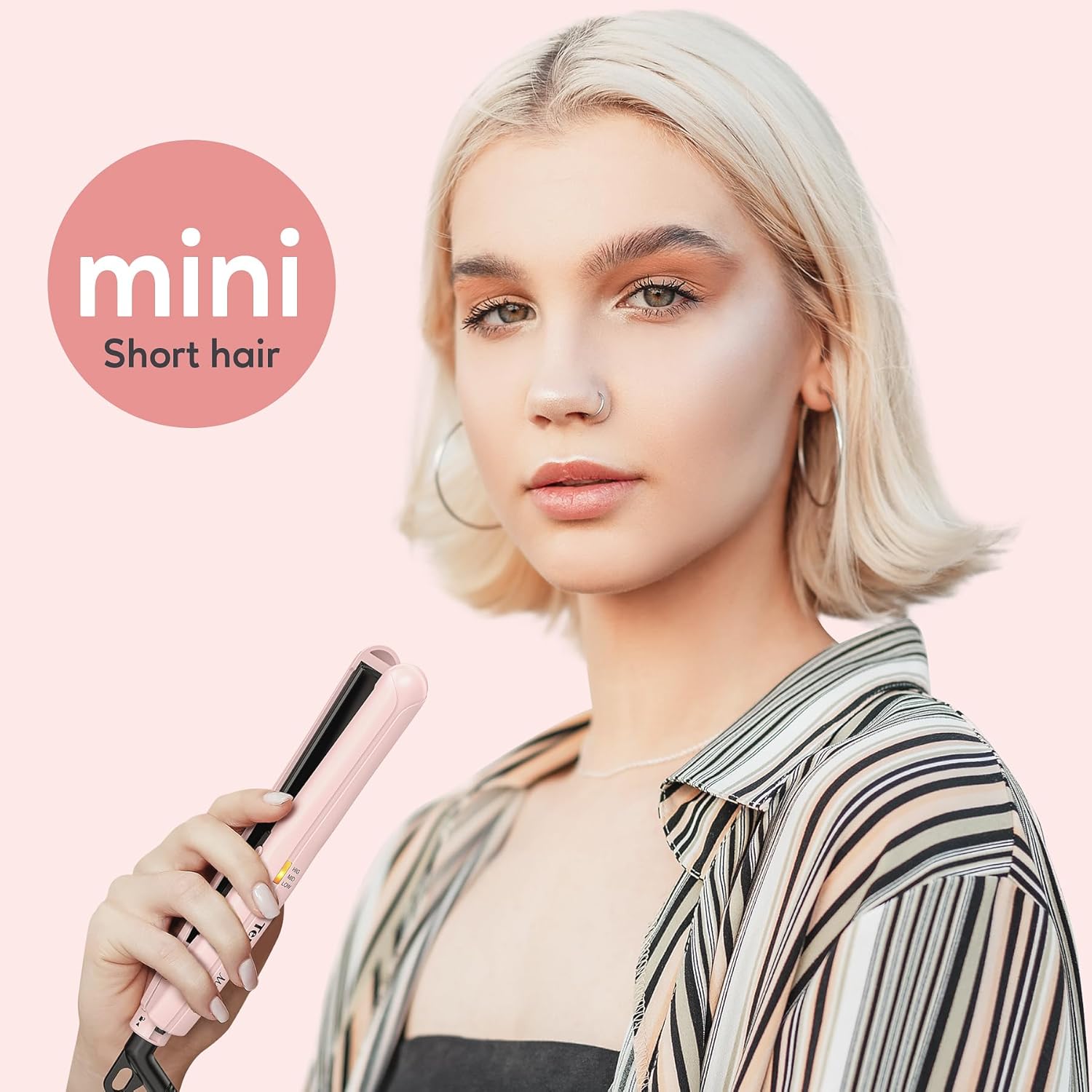 Terviiix Mini plancha de pelo con temperatura ajustable, mini plancha plana de tamaño de viaje, mini planchas planas para cabello cortorizos,