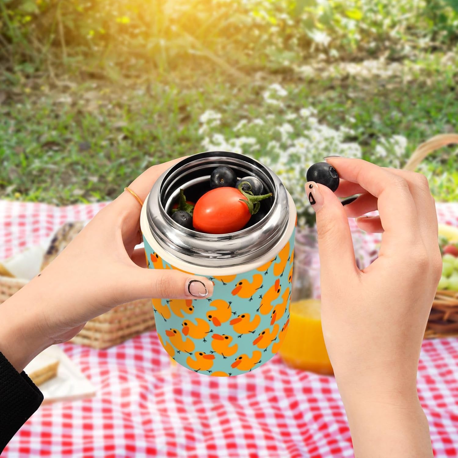 Yellow Duck Kids Womens Insulated Food Jar with Spoon 17oz500ml Containers For Hot Food Stainless Steel Vacuum Vacuum Insulated Food Containers for