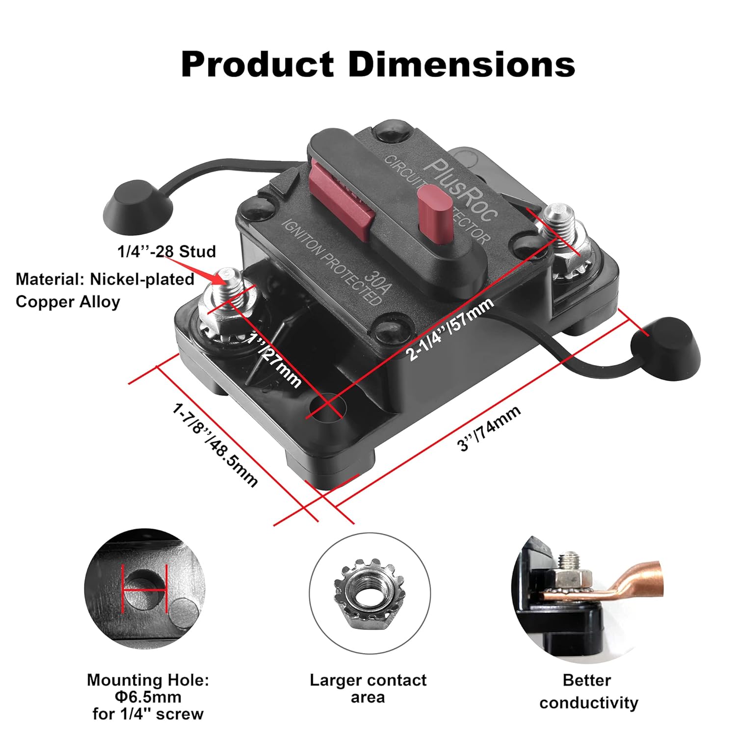 PlusRoc Disyuntor de amplificador con interruptor de reinicio manual para motor de arrastre de barco, remolque, camión, vehículo RV