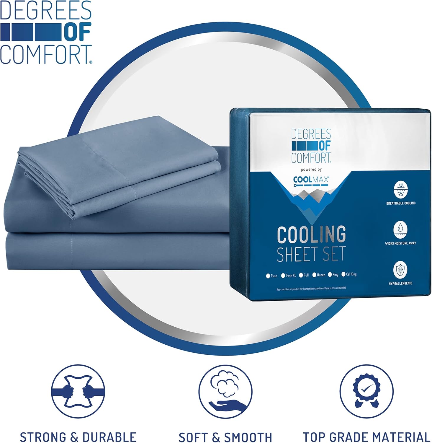 Degrees of Comfort Coolmax – Juego de sábanas refrescantes para cama de tamaño individual, absorben la humedad para sudores nocturnos, la mejor