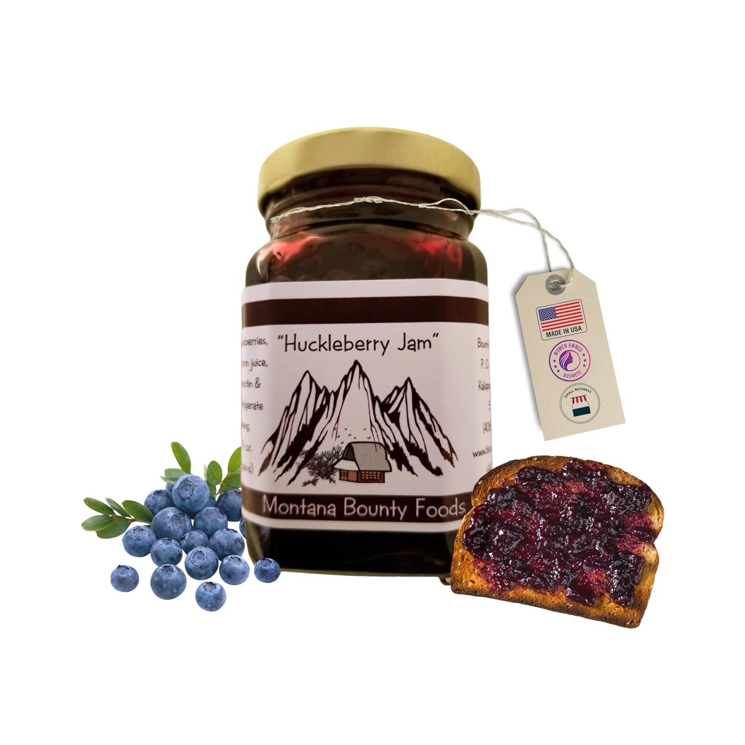 Bounty Foods Huckleberry Jam – Fruta silvestre recogida a mano de 9 onzas cultivada en bayas de Montana  desayuno, postres, coberturas, rellenos de
