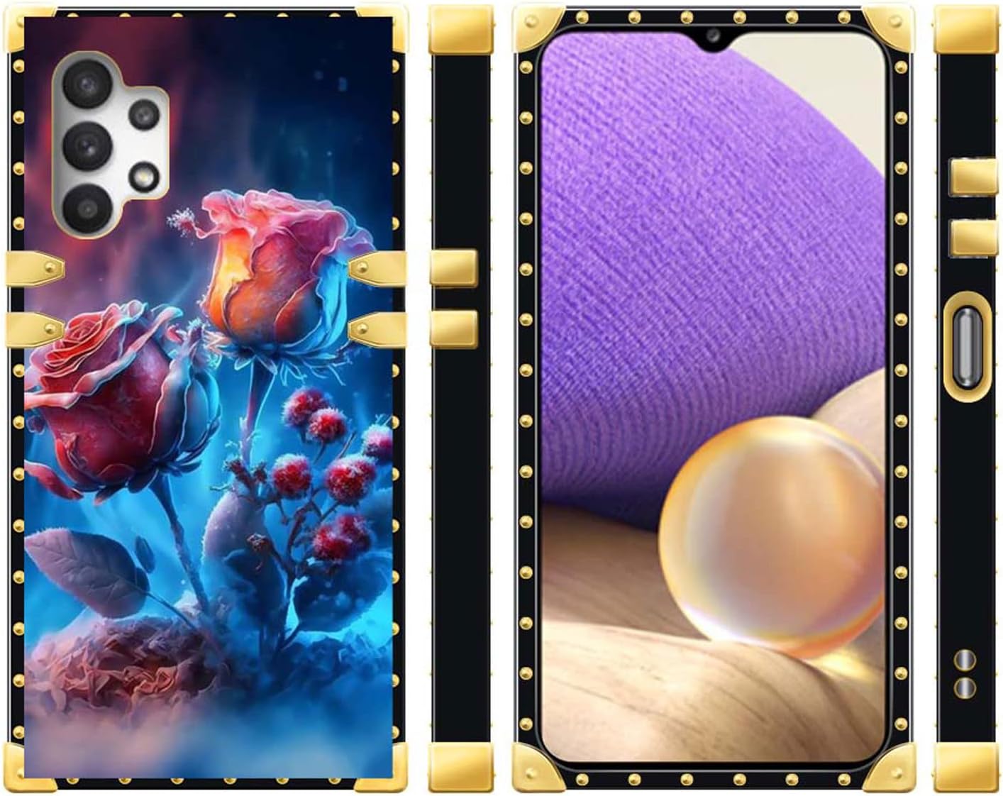 CARLOCA Funda compatible con Samsung Galaxy A32 5G, Ice The Wild Rose Golden Luxury Soft TPU Hard PC Back a prueba de golpes para Samsung Galaxy A32