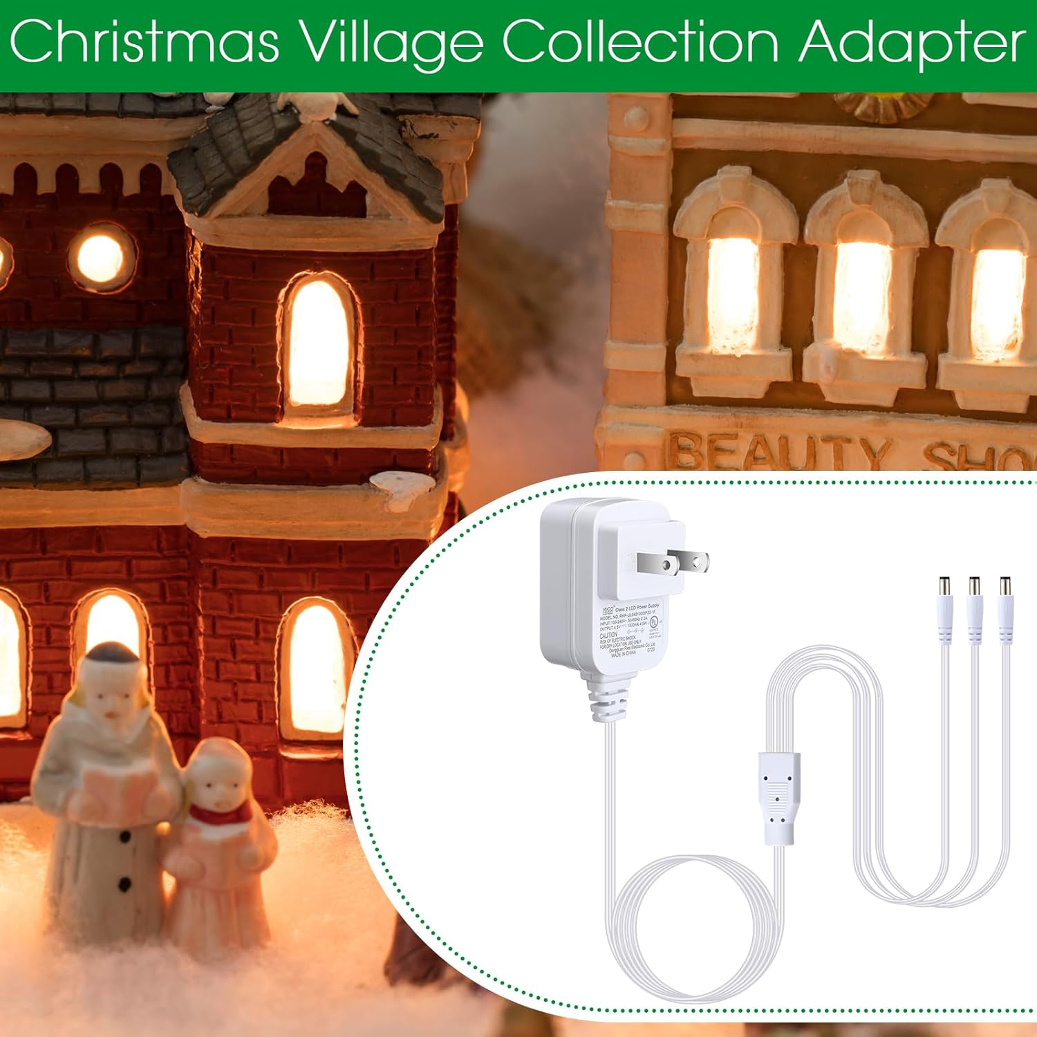 2 adaptadores de corriente de 4.5 V compatibles con accesorios iluminados Lemax, adaptador de corriente de CA y CC para Navidad, Halloween, aldea,