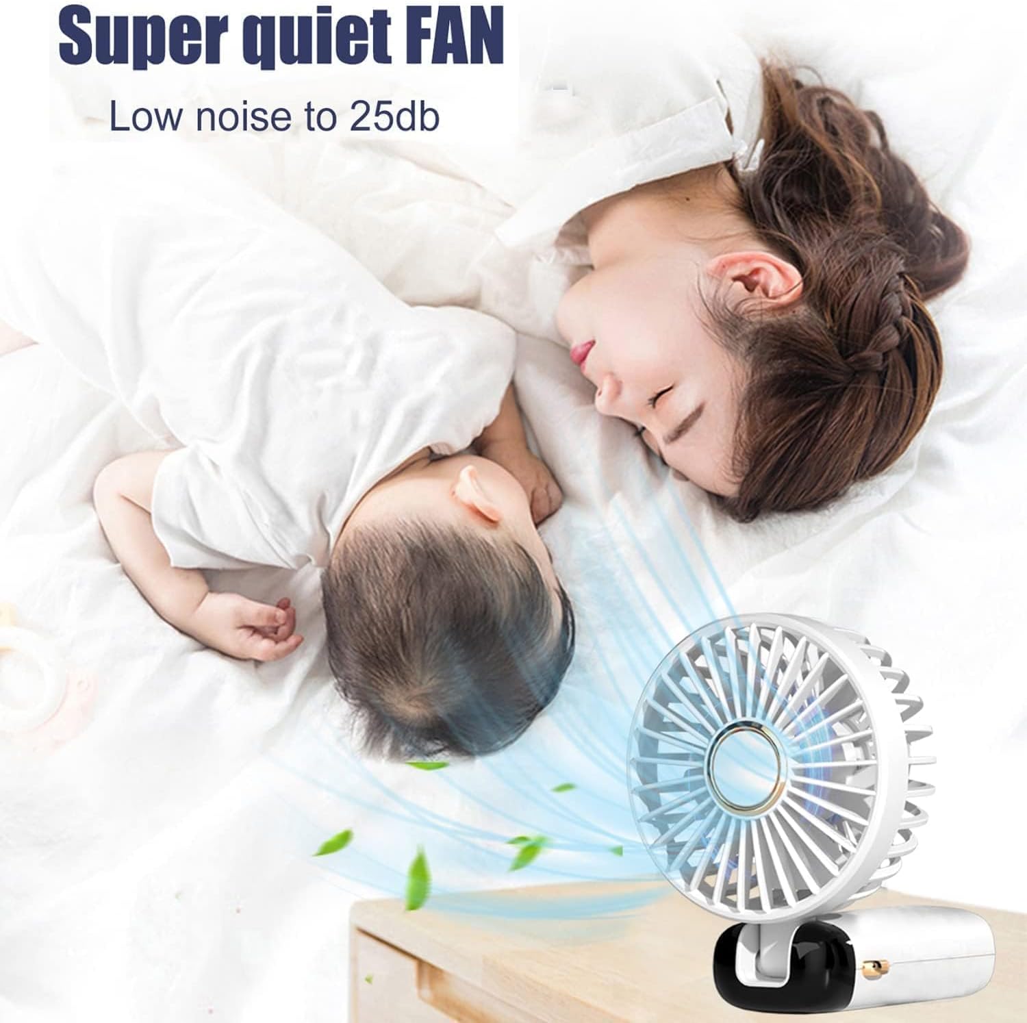 lightlux Mini ventilador portátil de mano, recargable por USB de 5000 mAh, 5 velocidades, plegable, pequeño ventilador de escritorio con pantalla