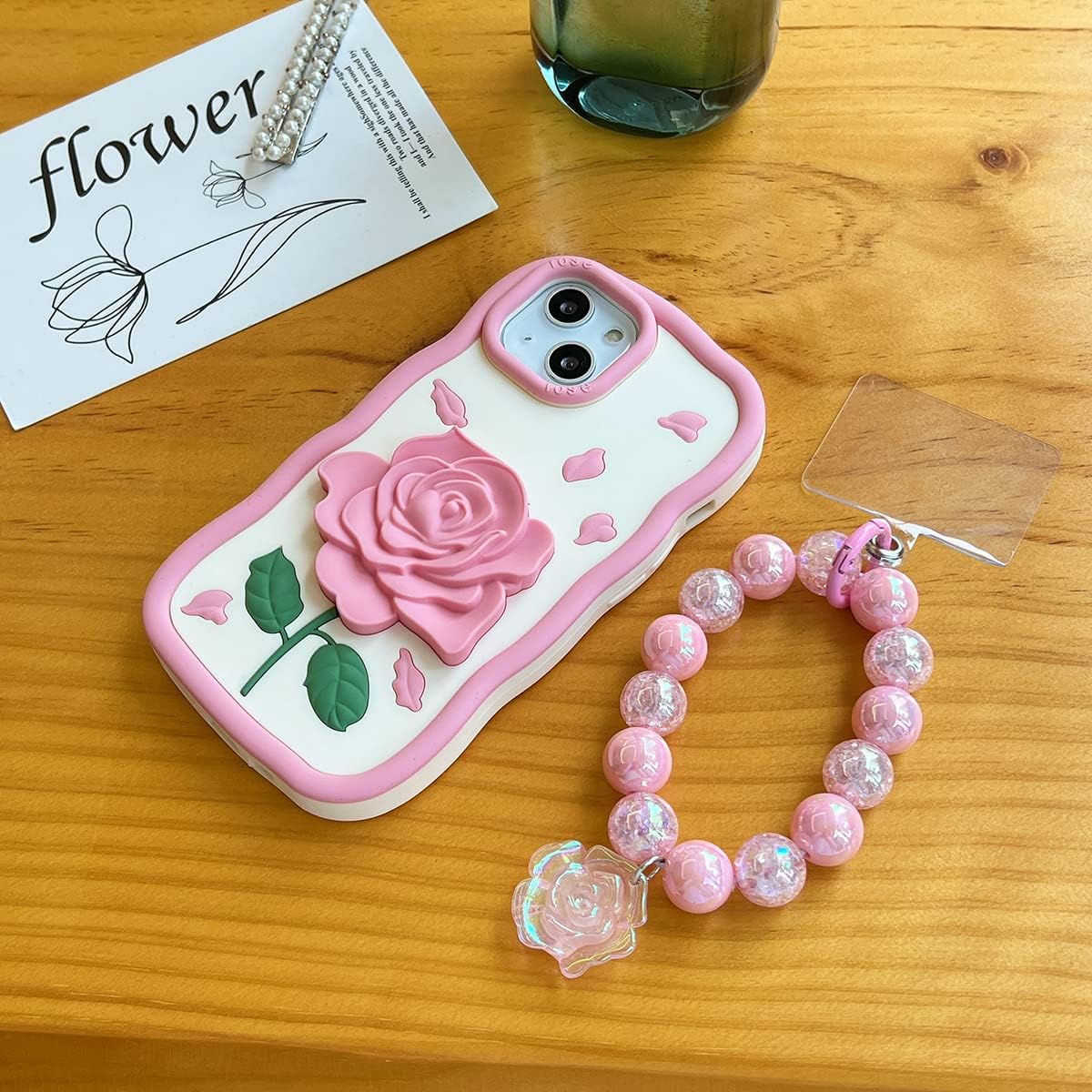 Funda para iPhone 11, linda funda 3D Kawaii para teléfono, diseño divertido de rosas y flores de dibujos animados con correa de mano, funda de