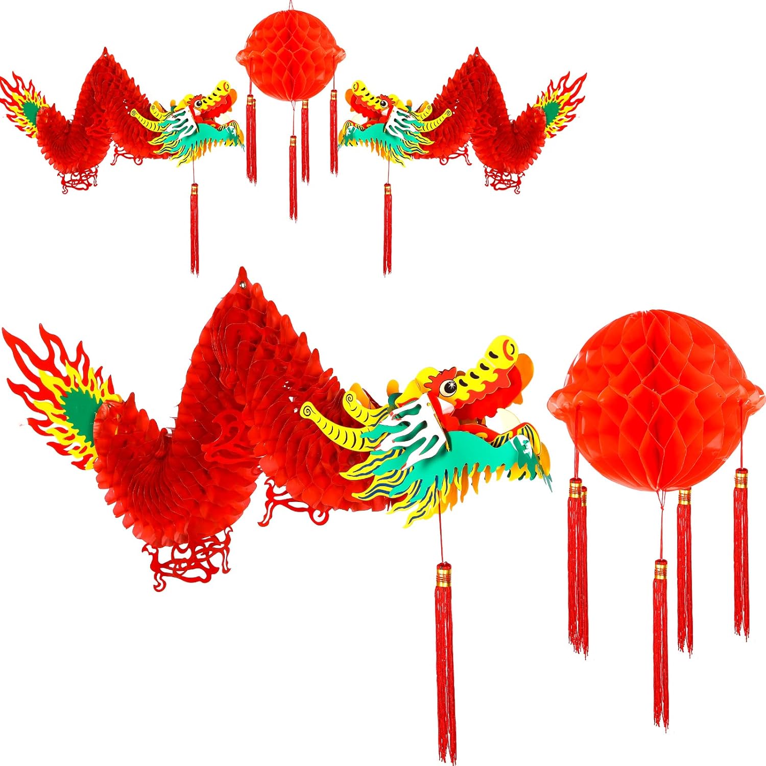 Zonon 2 piezas de dragón de papel de año nuevo chino 3D de 39 pulgadas, guirnalda de dragón, decoración para colgar, adornos de fiesta de Año Nuevo