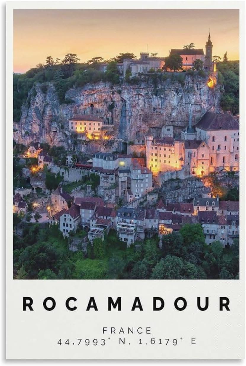 Rocamadour Poster Bunter Druck, Rocamadour Wandkunst, Rocamadour Foto Dekor, Okzitanien,Büro Wandkun Poster for Room Aesthetics Canvas Wall Art