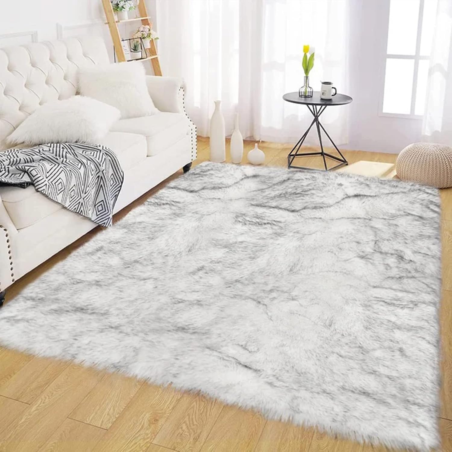Latepis – Tapete rectangular de piel sintética tipo lana de oveja suave, esponjosa y lavable para sala de estar, dormitorio, habitación de niños o