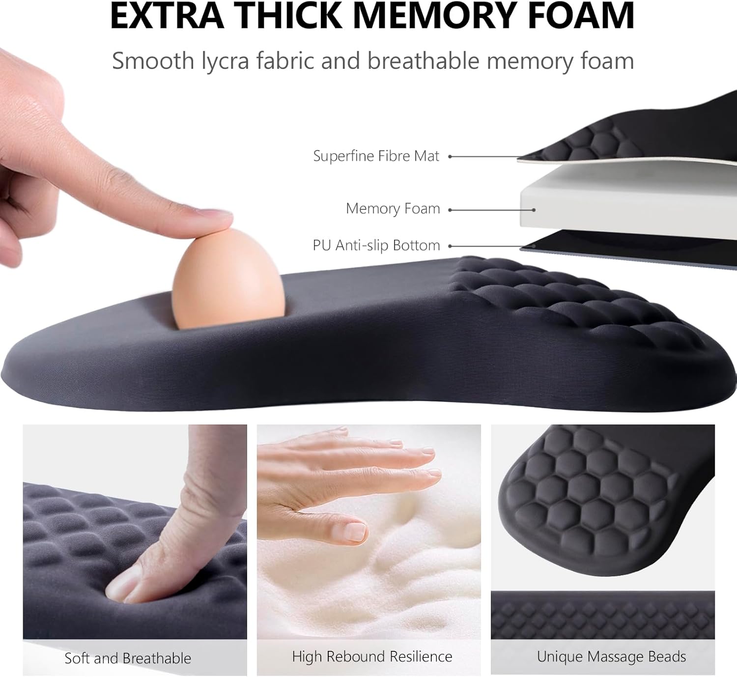 Laokiiy – Soporte de muñeca para mouse, reposamuñecas para teclado 2 en 1 + alfombrilla ergonómica para mouse, reposamuñecas antideslizante para