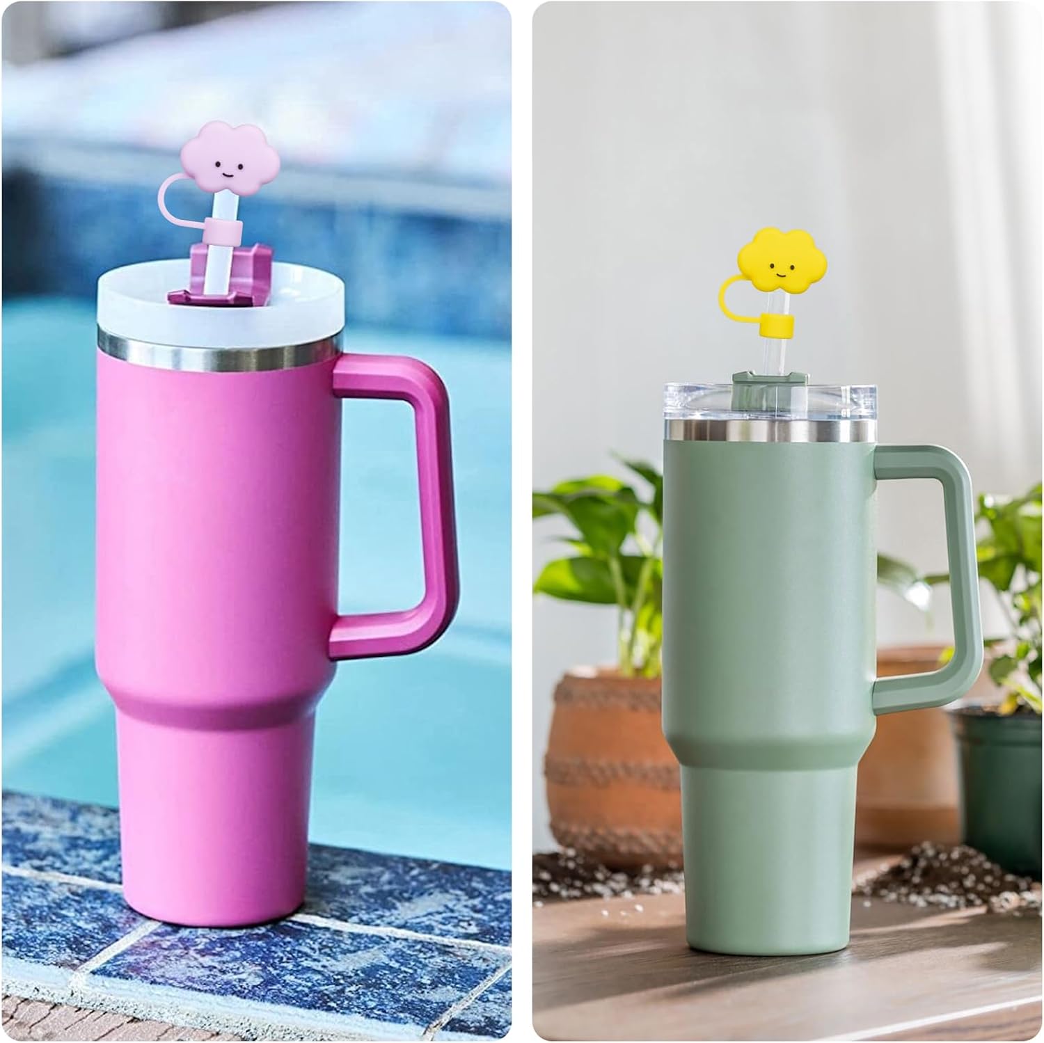 Paquete de 3 unidades compatibles con vasos Stanley de 30 y 40 onzas, fundas de paja en forma de nube de 0.394 pulgadas, bonitas fundas de silicona