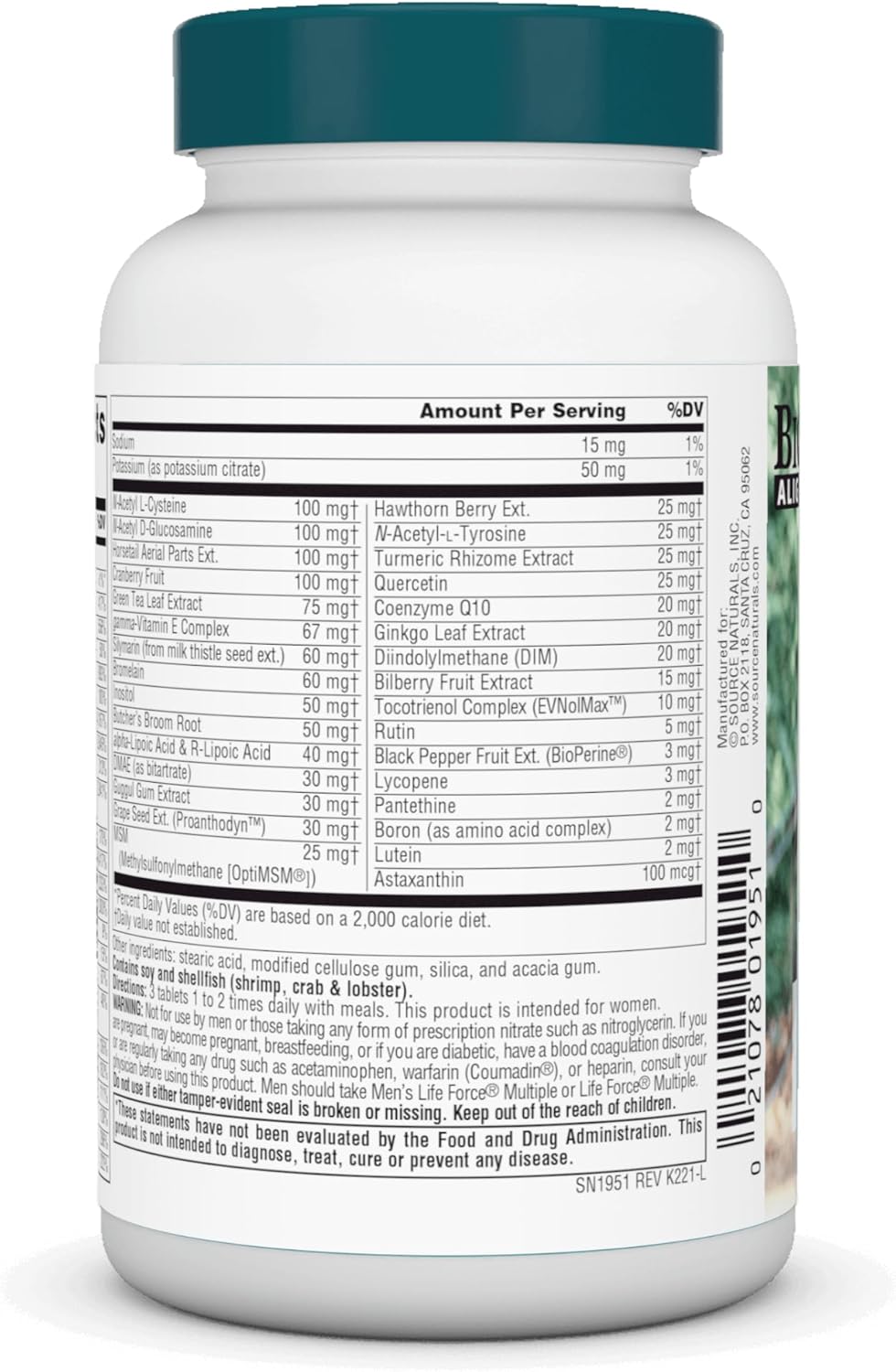 Source Naturals Women’s Life Force – Multivitamínico completo diario con 13 vitaminas esenciales, antioxidantes, hierbas, nutrientes y minerales,