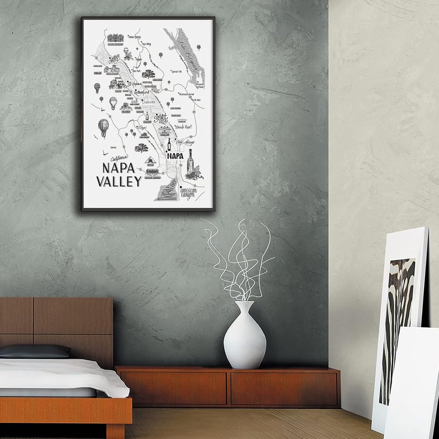 Napa Valley Map – Mapa de vinos, amantes del vino, mapa de cata de vinos, valle de Napa, mapa tipográfico, carteles de pintura en lienzo y pósteres