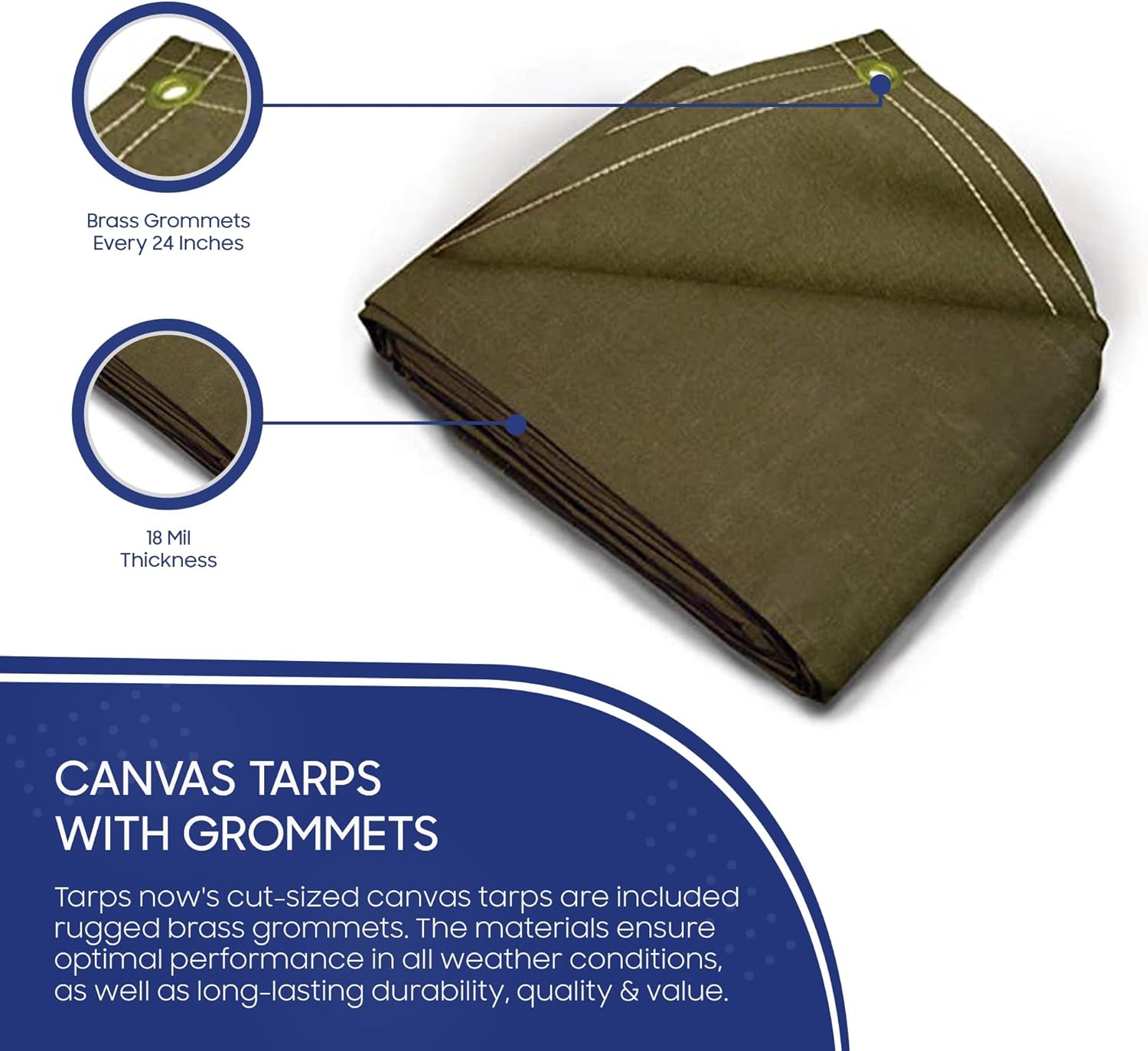 Lonas de lona con ojales de latón, cubierta de hoja resistente, lona multiusos para toldo, techo, campamento, verde oliva, 18 mil, 16 onzas (8 pies