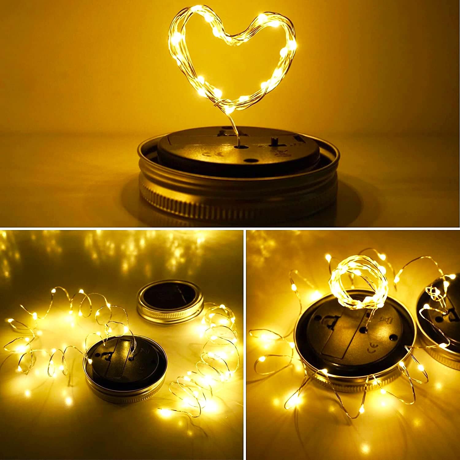 Paquete de 10 luces solares para tarros de masón, 20 luces LED con forma de hada y estrella, con 10 colgadores, resistente al agua y al óxido, para
