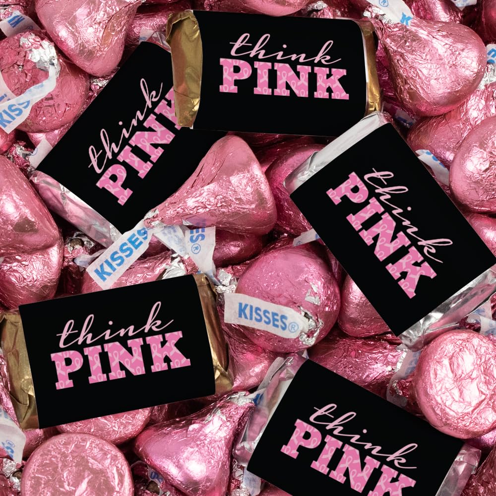 131 piezas de caramelos para el cáncer de mama, regalos y recuerdos envueltos en miniatura y besos rosados (1.65 libras) – Piensa en conciencia rosa
