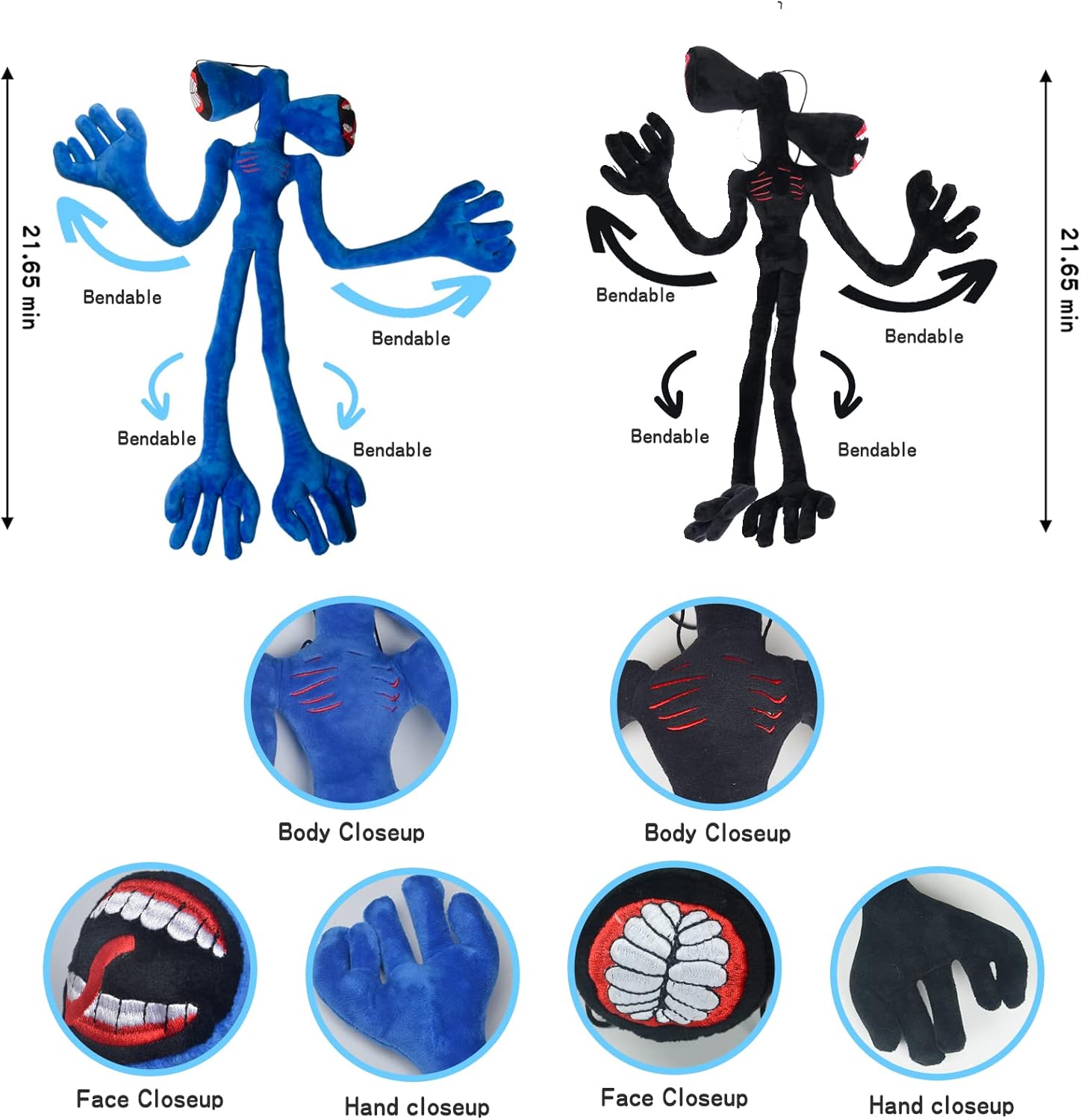 Zhaowenjing 2 piezas de peluche de doble cabeza 21.5 pulgadas juguetes de peluche de terror para niños, juguetes de regalo de cumpleaños, muñecas de