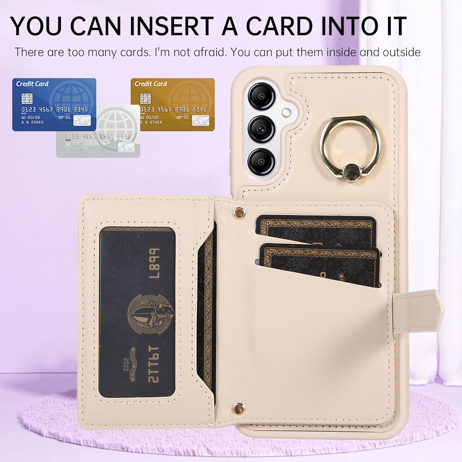 Asuwish Funda para teléfono Samsung Galaxy A14M14 5G con protector de pantalla, soporte para tarjeta de crédito, ranura para tarjeta de crédito,