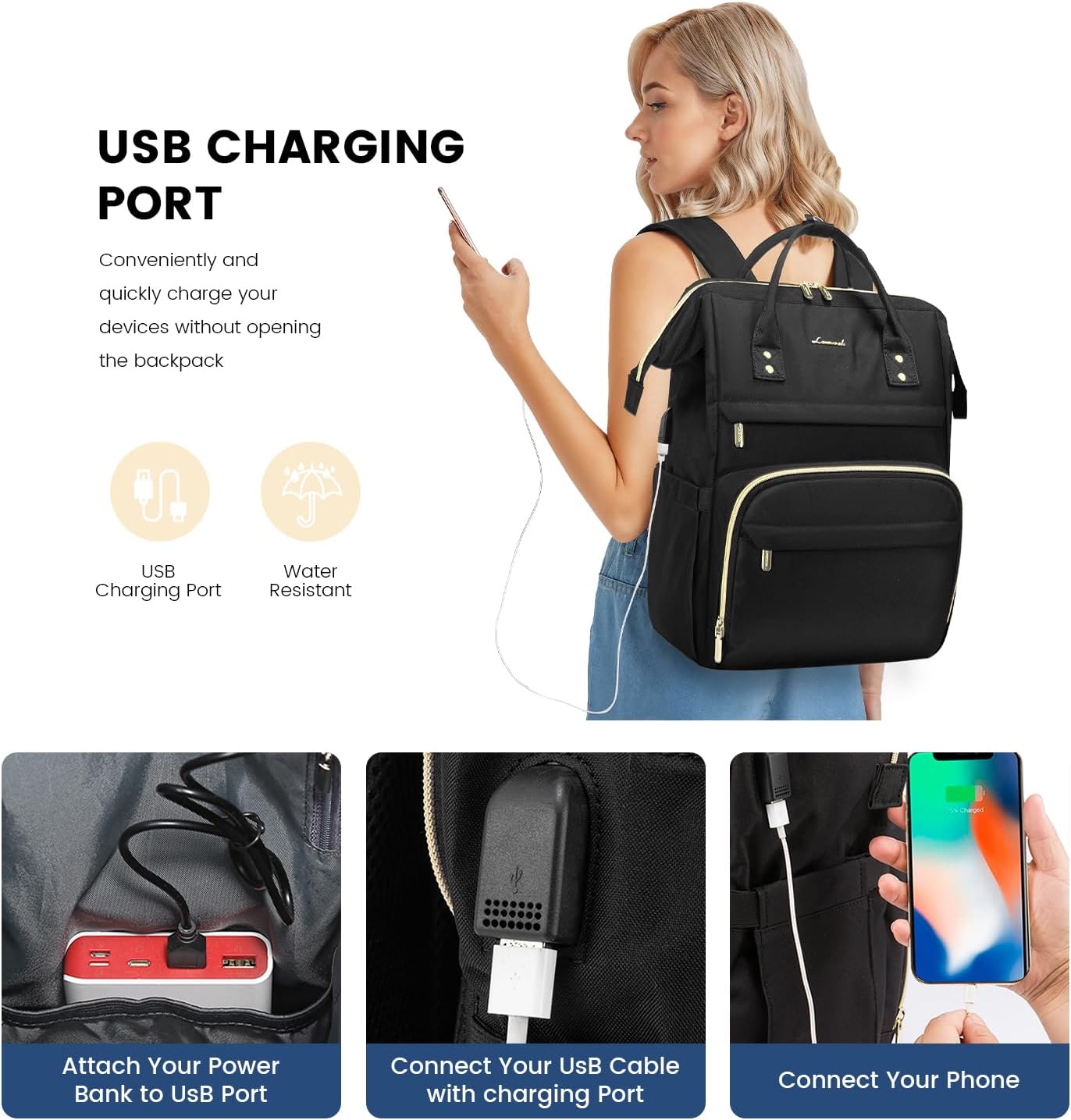 LOVEVOOK Mochila para laptop para mujer, mochila para profesores, bolsas de enfermería, mochila de trabajo para mujer, bolsa impermeable antirrobo,