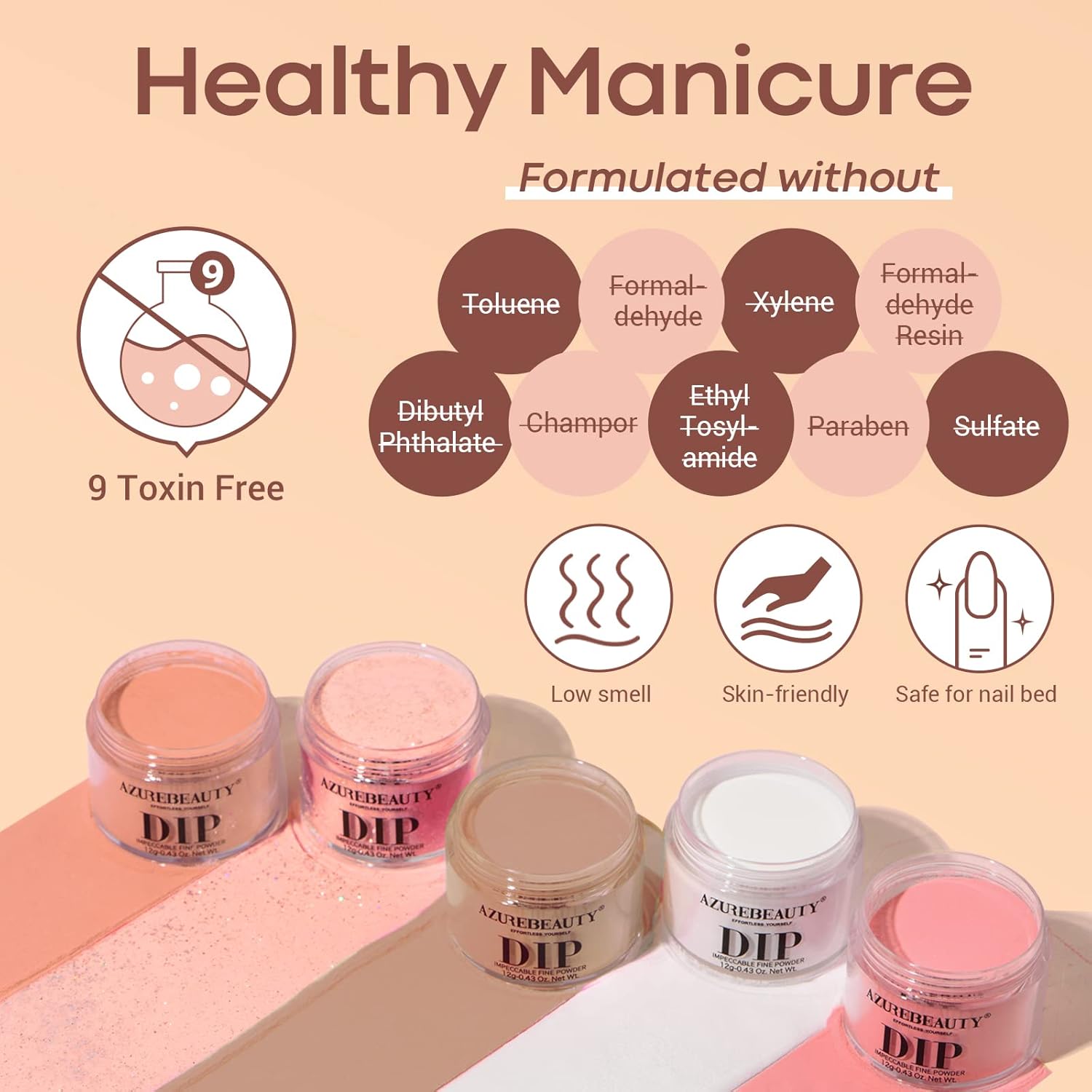 AZUREBEAUTY Kit de iniciación de 18 piezas de polvo de inmersión para uñas, 8 tonos de piel nude, champán, brillantina, rosa neutro, con polvo de