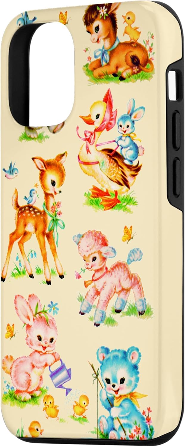 iPhone 14 Vintage Baby Animals Nursery Animals 50’s Retro Amarillo Case