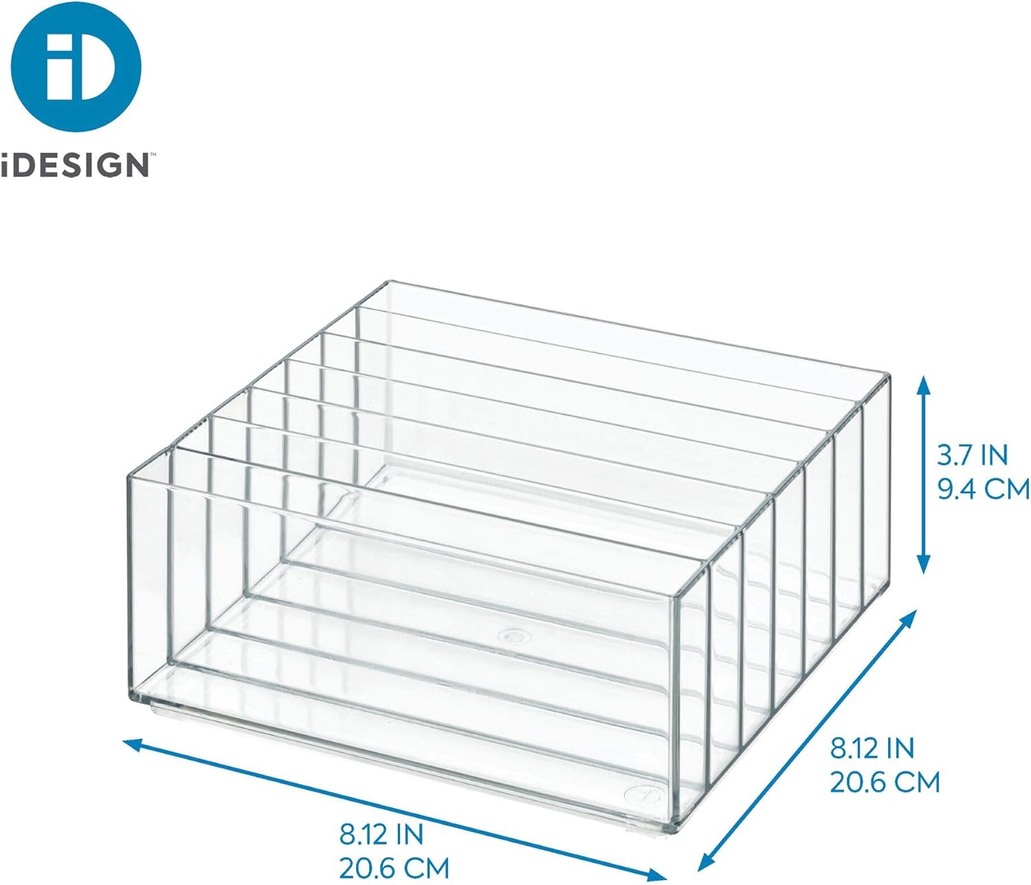iDesign 42870 Clarity – Organizador de paleta de maquillaje ancho dividido de plástico sin BPA, 8.1 x 8.1 x 3.7 pulgadas