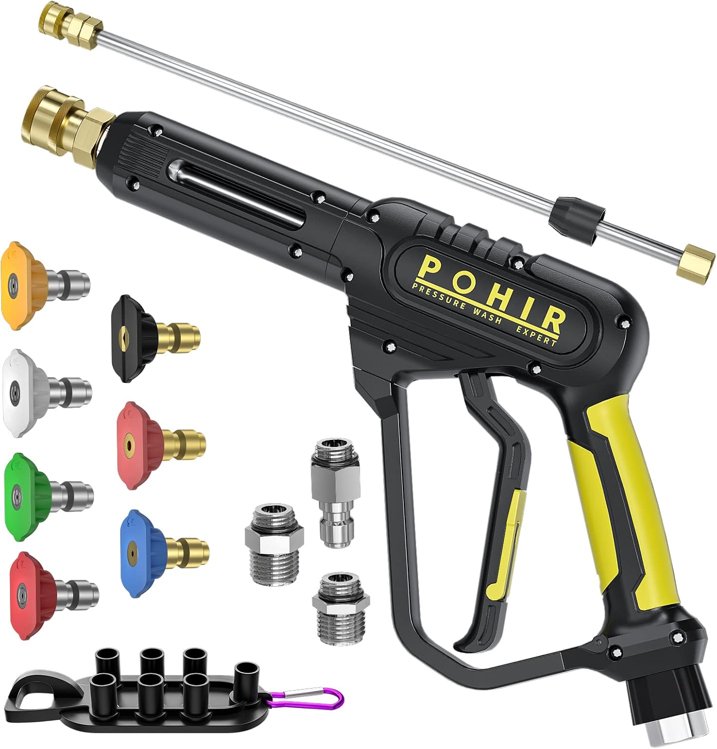 POHIR Pistola de lavado a presión de 3600 PSI con varita de extensión giratoria de conexión rápida de 38 pulgadas, M22 de 0.591 in y M22 de 0.551