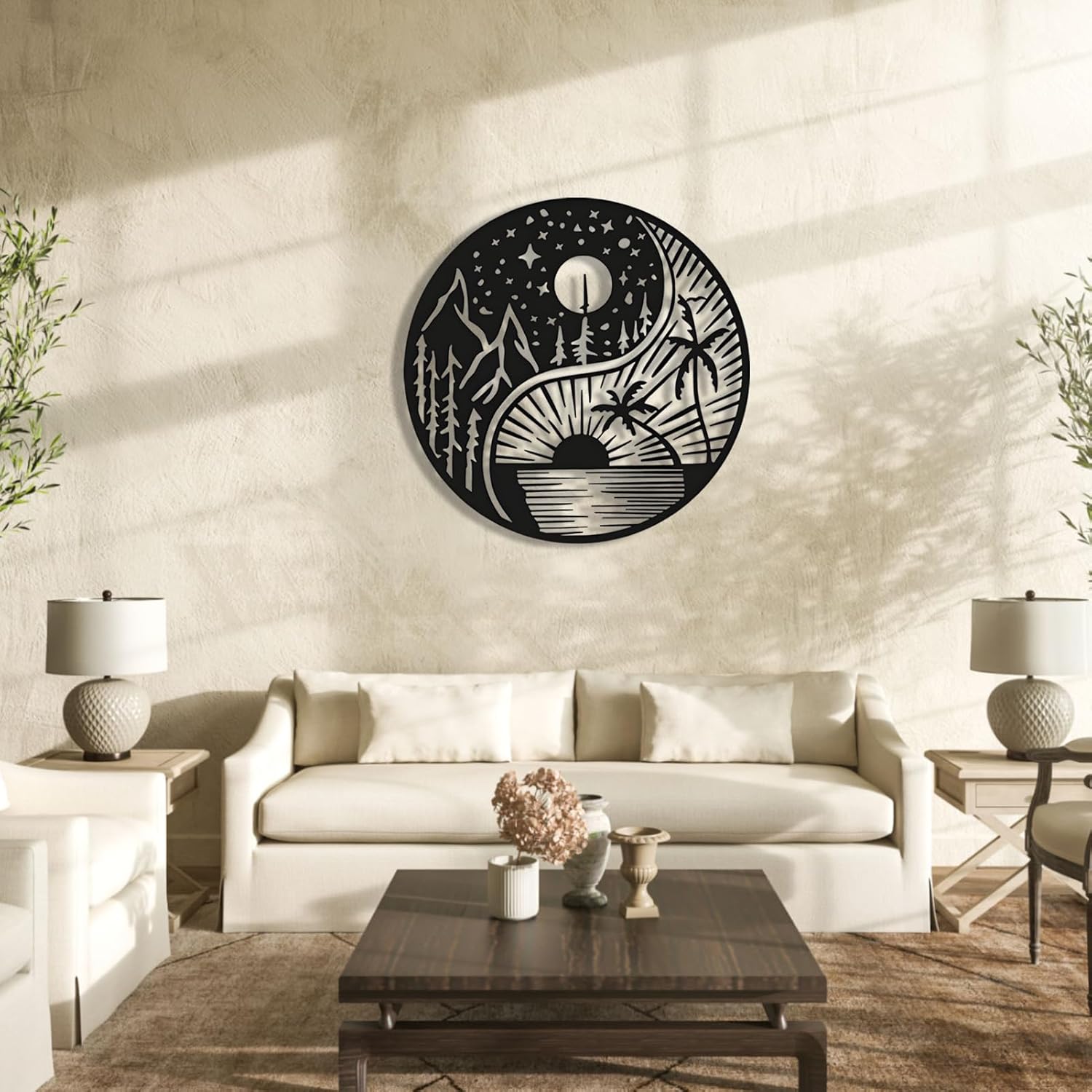 Ying Yang Sun and Moon Metal, decoración de pared de metal Yin Yang, Sun Moon Metal, decoración de pared de metal, sol y luna, arte de pared de