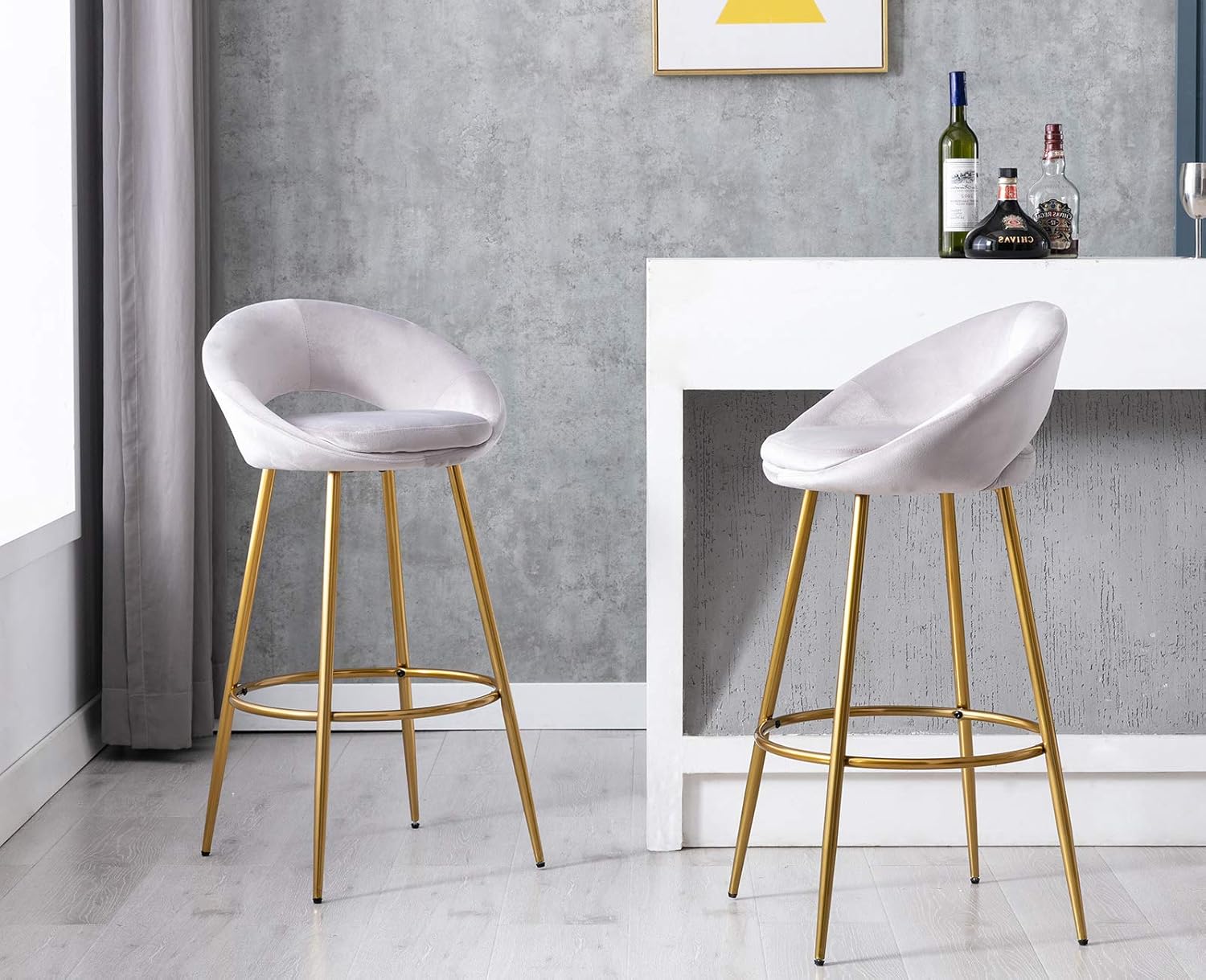 Guyou Juego de 2 taburetes de bar modernos tapizados de terciopelo con respaldo, altura de asiento de 30 pulgadas, taburetes para silla alta de isla