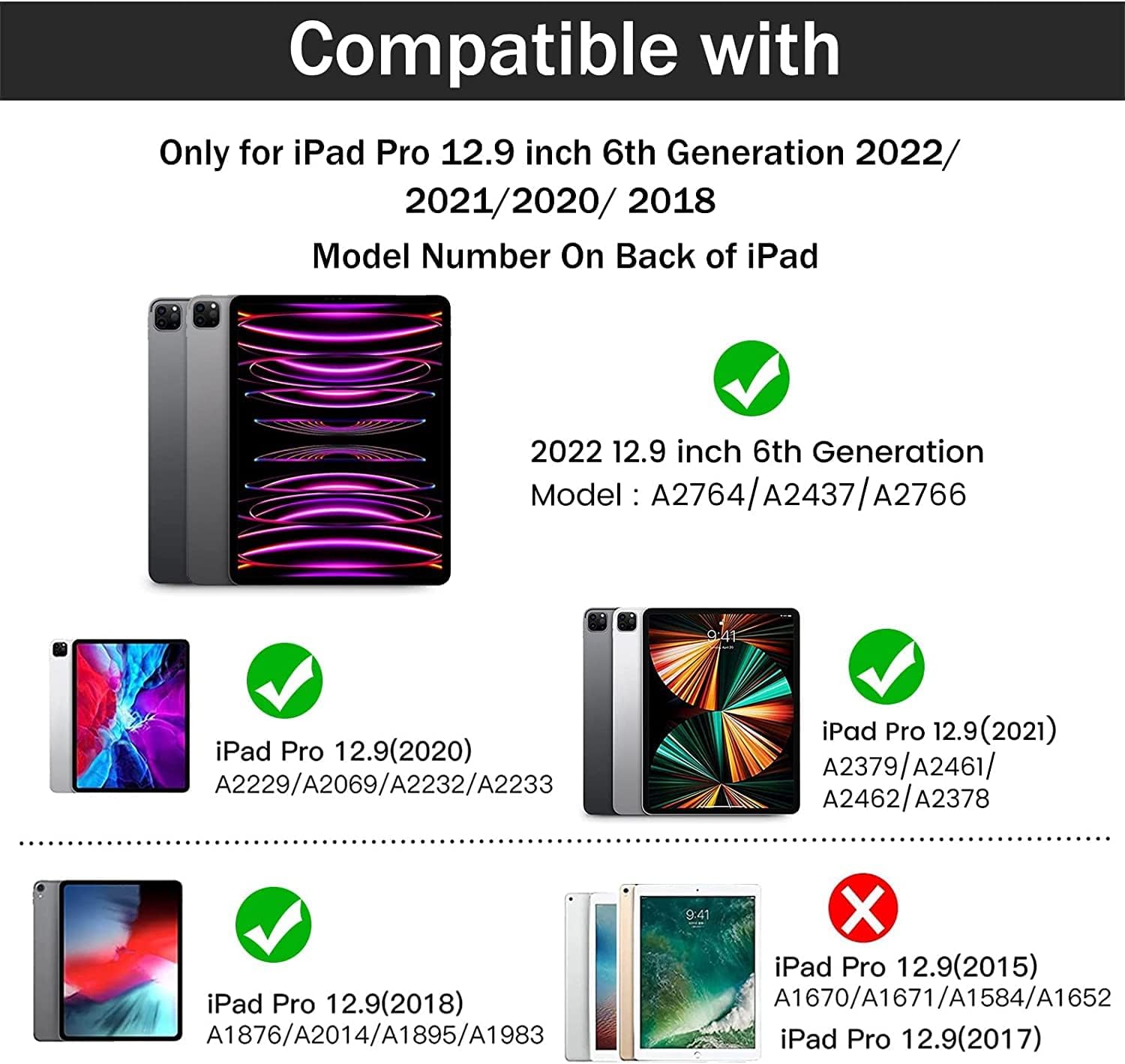 Hoidokly Funda para iPad Pro de 12.9 de 65433 generación (2022202120202018), carcasa delgada y transparente con soporte inteligente de triple