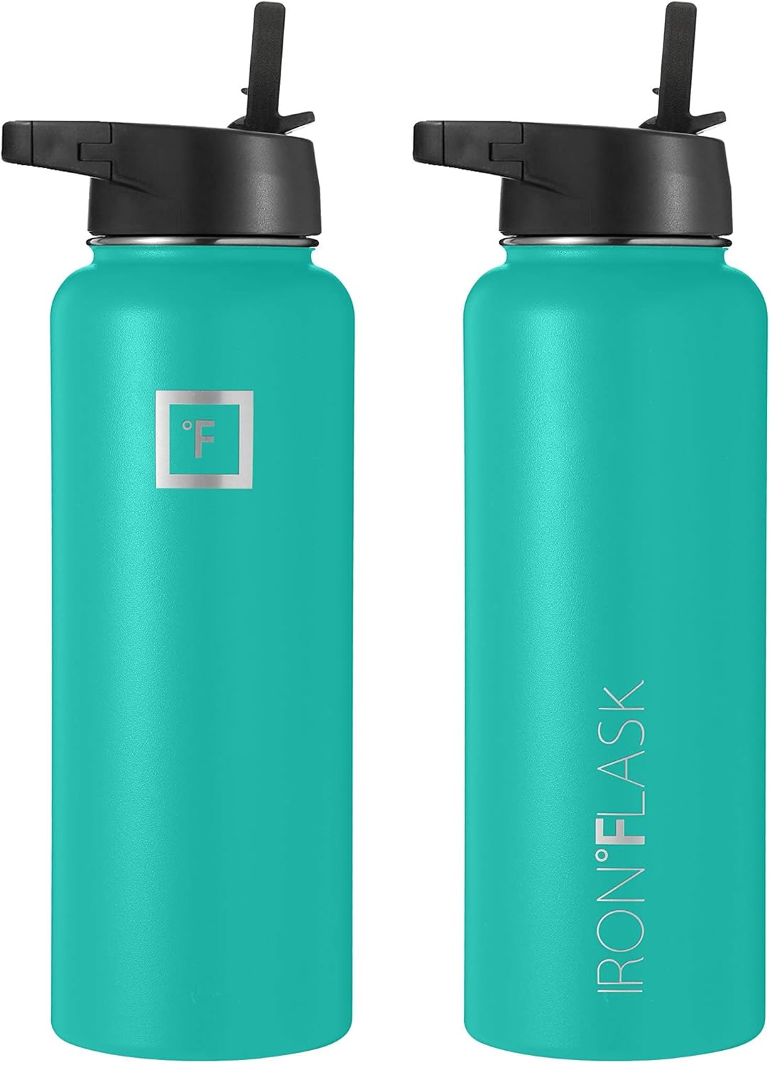 IRON FLASK Botella de agua deportiva  Boca ancha con 3 tapas de popote  Botellas de acero inoxidable para gimnasio y exteriores para hombres,