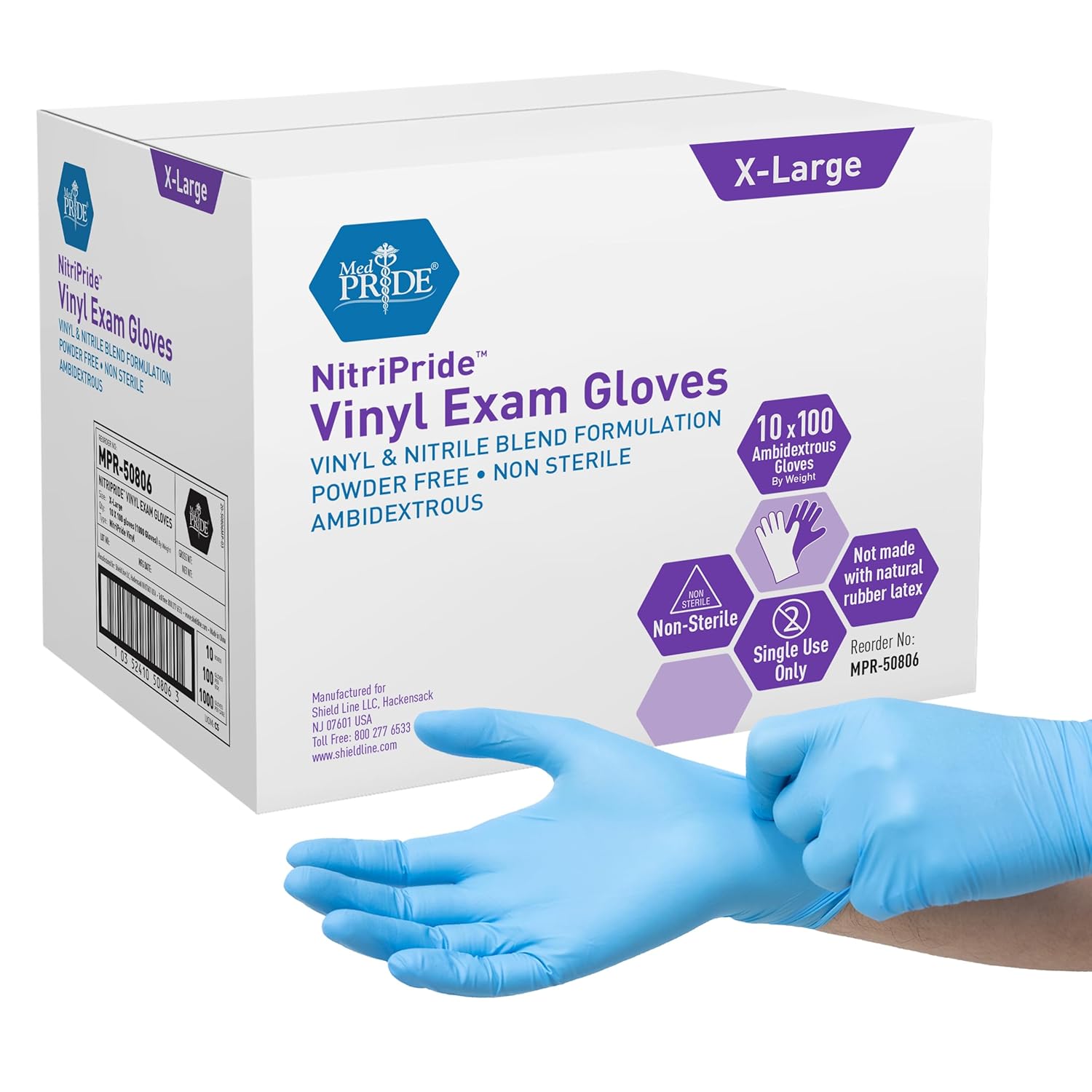 Medpride – Guantes sintéticos para examen de mezcla de vinilo-nitrilo, sin polvo, sin látex y sin goma, guantes de protección no estériles y de un