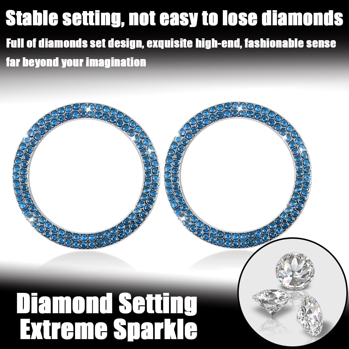 zipelo Anillo de decoración de arranque y parada de motor de automóvil con doble diamantes de imitación, 2 calcomanías para botón de arranque,