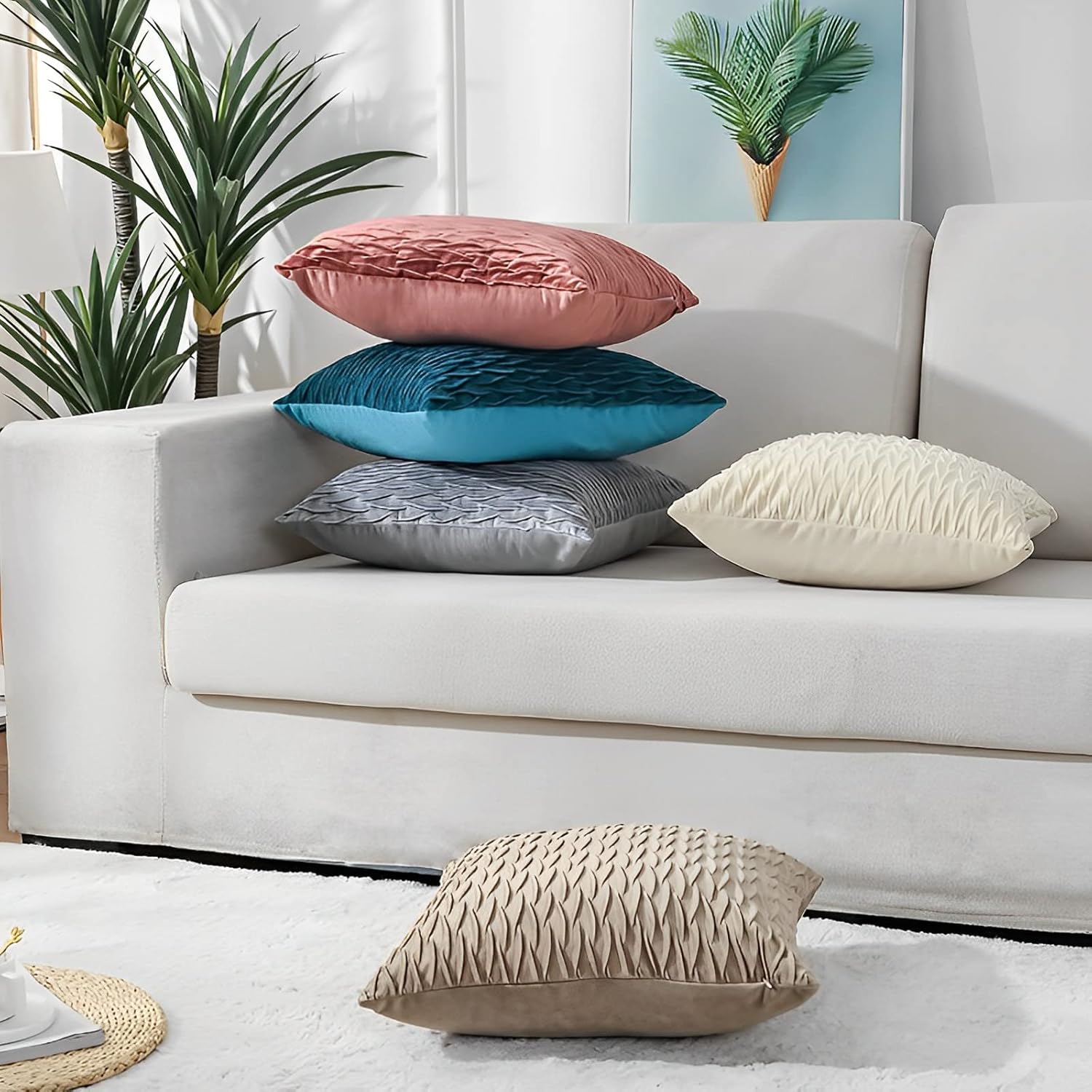 QIYINQIN Juego de 2 fundas de almohada decorativas con textura de terciopelo negro, fundas de almohada cuadradas de lujo a rayas originales,