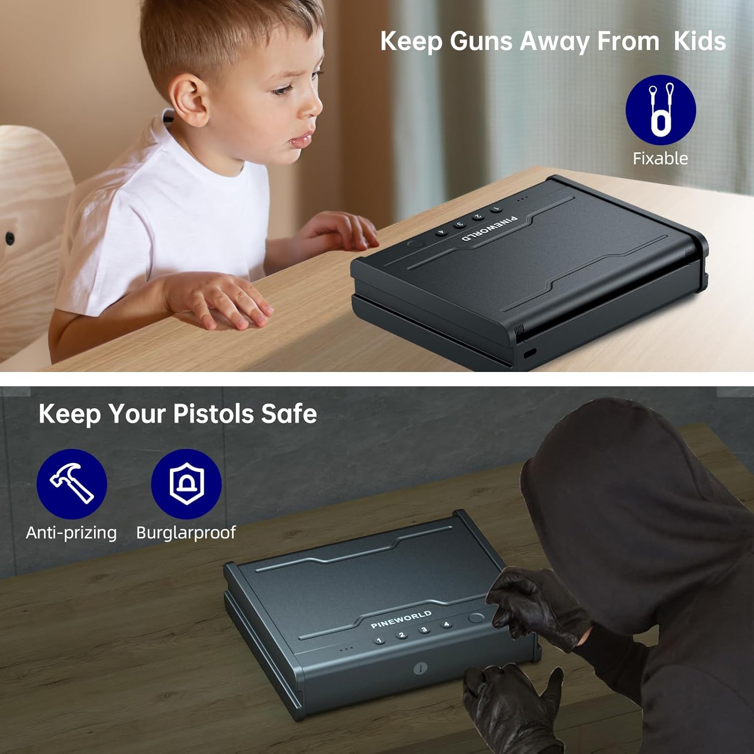 Caja fuerte biométrica para armas de fuego, caja fuerte biométrica para pistola, caja fuerte para pistolas con huella digital, 3 cajas de bloqueo de