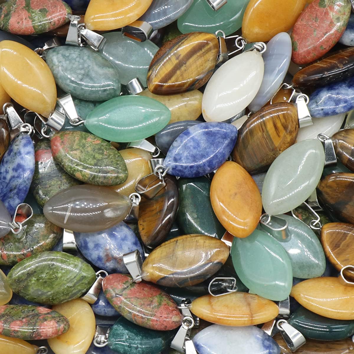 LHJ 20 colgantes de piedra natural con forma de marquesa de cristal de ágata de chakra para hacer joyas, collares, aretes, Piedra Piedra Ágata, no